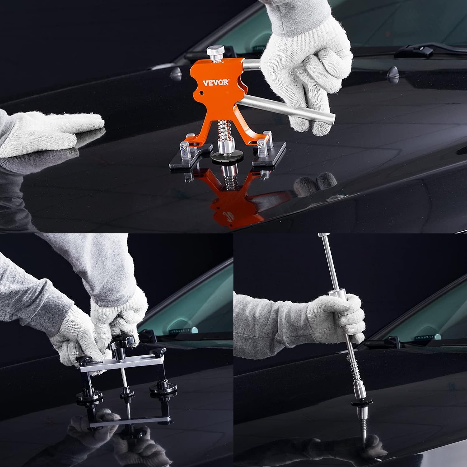 image:imageVEVOR Dent Puller Kit 60 PCS Paintless Dent Removal Kit with Golden Lifter Bridge Puller Rubber Hammer Glue Gun Auto Body Hail Damage Repair Remover Tools for Car Refrigerator Door Ding Repair73PCS