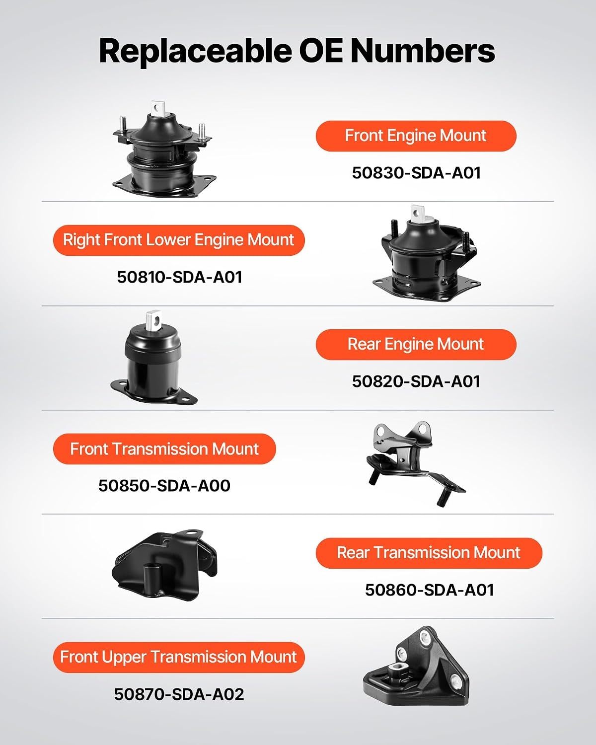 image:imageVEVOR Engine Motor Mount and Transmission Mount Kit Replacement Set of 5 Compatible with 20132017 Honda Accord 24L L4 Replace OE A65072 A65054 A65040 A65068 A65071 Secure Support20032007 Honda Accord 24L