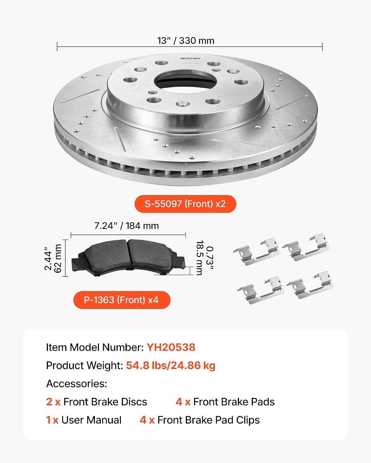 image:imageVEVOR Front and Rear Brake Kit Compatible with 20072013 Acura MDX 20102013 Acura ZDX 20092014 Honda Pilot Drilled and Slotted Brake Rotors Ceramic Brake Pads Replacement Kit 13 in FrontS55097