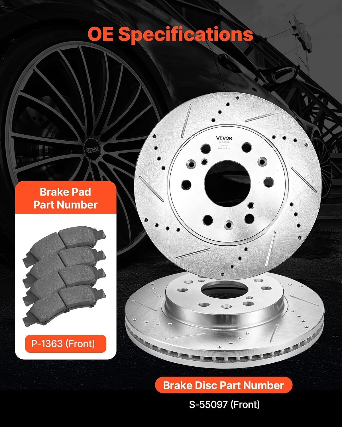 image:imageVEVOR Front and Rear Brake Kit Compatible with 20072013 Acura MDX 20102013 Acura ZDX 20092014 Honda Pilot Drilled and Slotted Brake Rotors Ceramic Brake Pads Replacement Kit 13 in FrontS55097