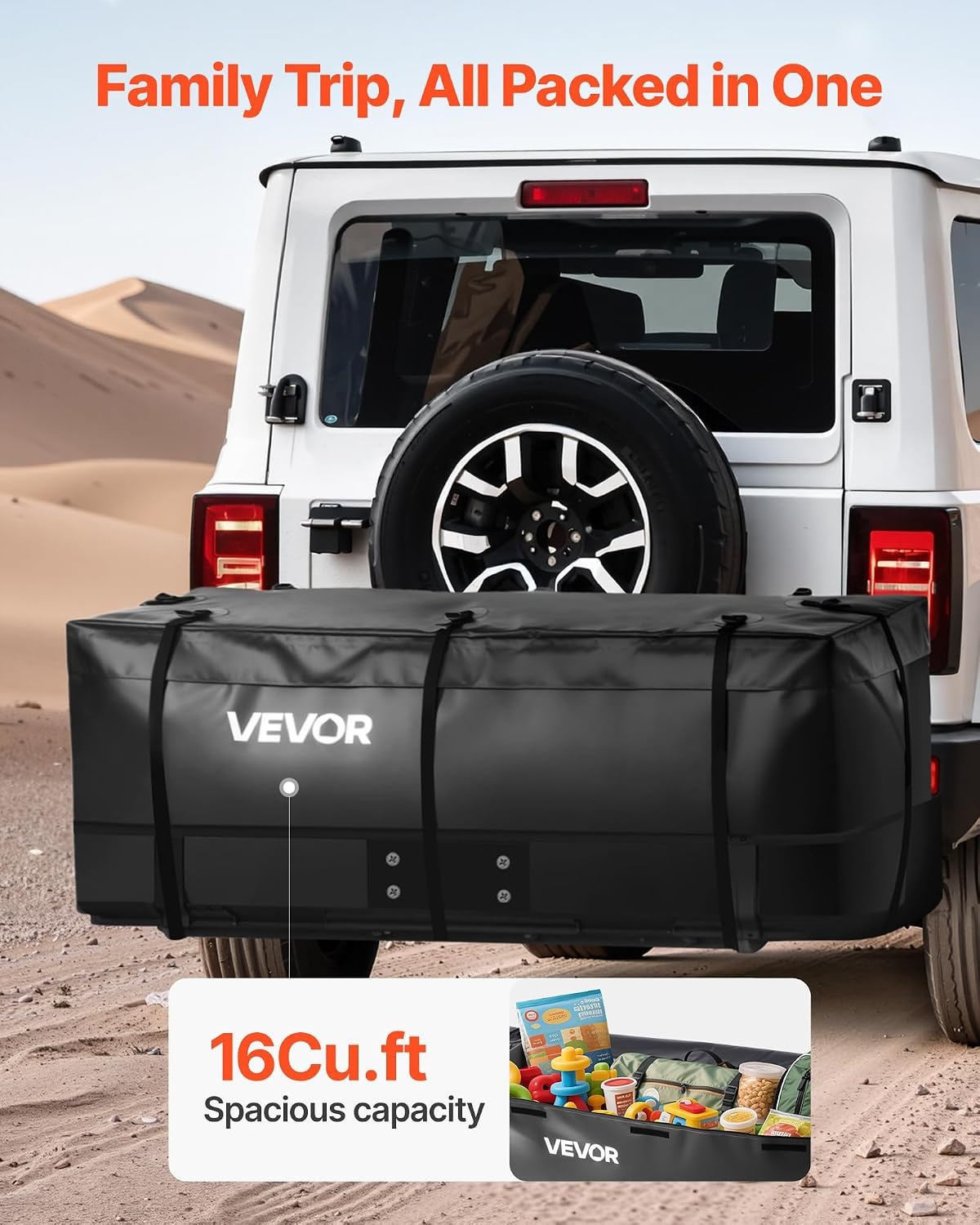 image:imageVEVOR Hitch Cargo Carrier Bag Waterproof 840D PVC 5984 x 2402 x 3063 in 25 Cubic Feet Heavy Duty Cargo Bag for Truck Bed Storage with Reinforced Straps Suitable for Car SUV Vans Hitch Basketwith Reinforced StrapsLockStorage Bag