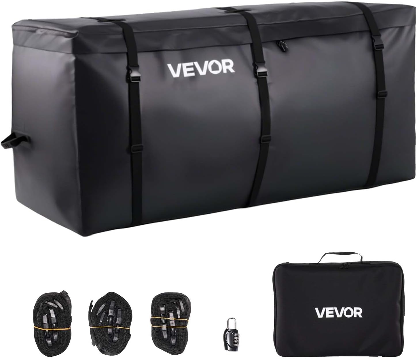 image:imageVEVOR Hitch Cargo Carrier Bag Waterproof 840D PVC 5984 x 2402 x 3063 in 25 Cubic Feet Heavy Duty Cargo Bag for Truck Bed Storage with Reinforced Straps Suitable for Car SUV Vans Hitch Basketwith Reinforced StrapsLockStorage Bag
