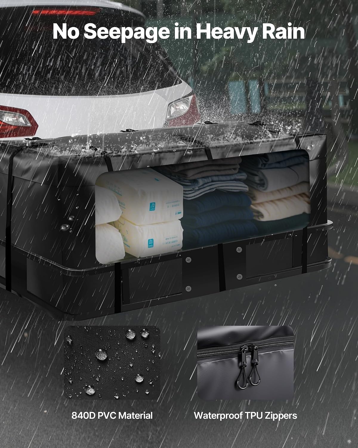 image:imageVEVOR Hitch Cargo Carrier Bag Waterproof 840D PVC 5984 x 2402 x 3063 in 25 Cubic Feet Heavy Duty Cargo Bag for Truck Bed Storage with Reinforced Straps Suitable for Car SUV Vans Hitch Basketwith Reinforced StrapsLockStorage Bag