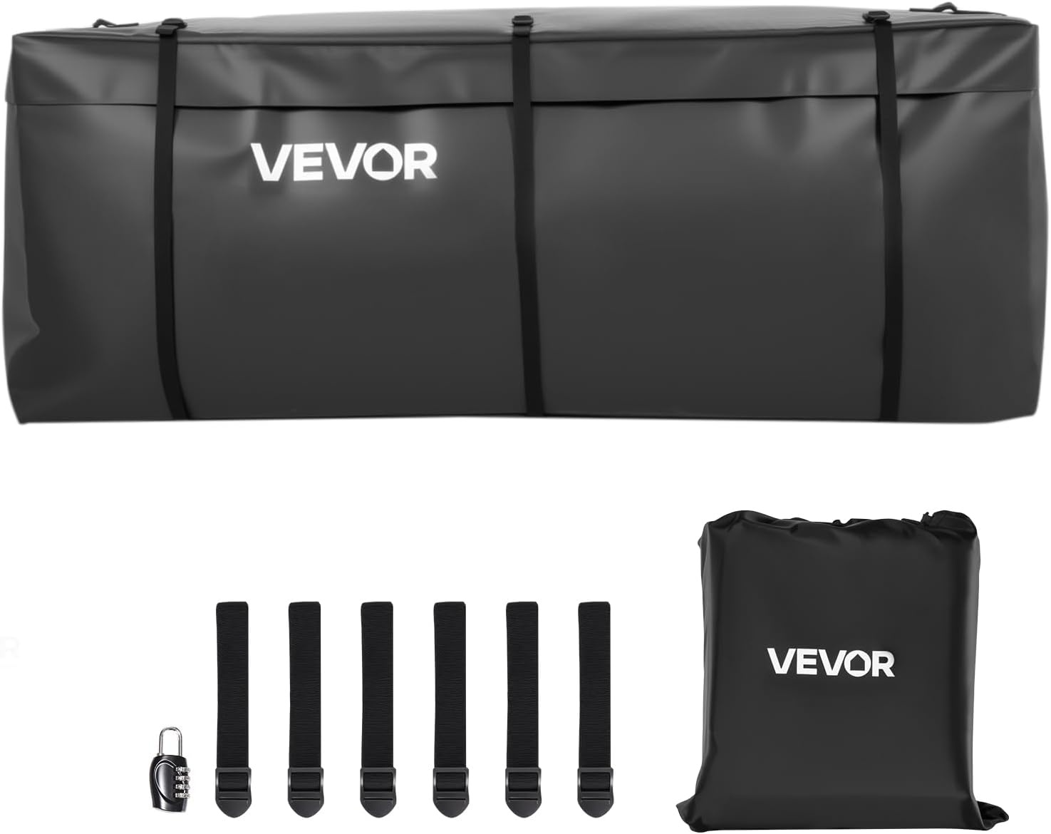 image:imageVEVOR Hitch Cargo Carrier Bag Waterproof 840D PVC 5984 x 2402 x 3063 in 25 Cubic Feet Heavy Duty Cargo Bag for Truck Bed Storage with Reinforced Straps Suitable for Car SUV Vans Hitch Basketwith Reinforced StrapsLockStorage Bag