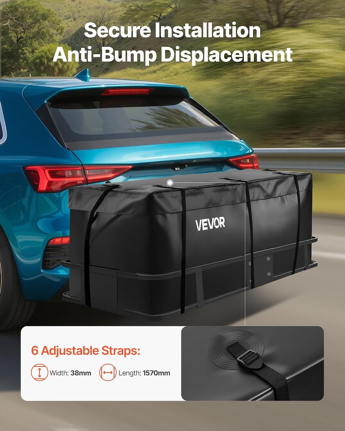 image:imageVEVOR Hitch Cargo Carrier Bag Waterproof 840D PVC 5984 x 2402 x 3063 in 25 Cubic Feet Heavy Duty Cargo Bag for Truck Bed Storage with Reinforced Straps Suitable for Car SUV Vans Hitch Basketwith Reinforced StrapsLockStorage Bag