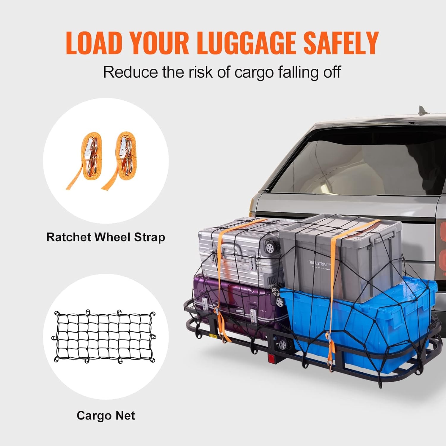 image:imageVEVOR Hitch Mount Cargo Carrier 60 x 36 x 6 Folding Rear Luggage Rack Basket with Waterproof Cargo Bag 500LBS Capacity HighStrength Steel Hitch Cargo Carrier Fits 2 Receiver for SUV Pickups53 x 19 x 5