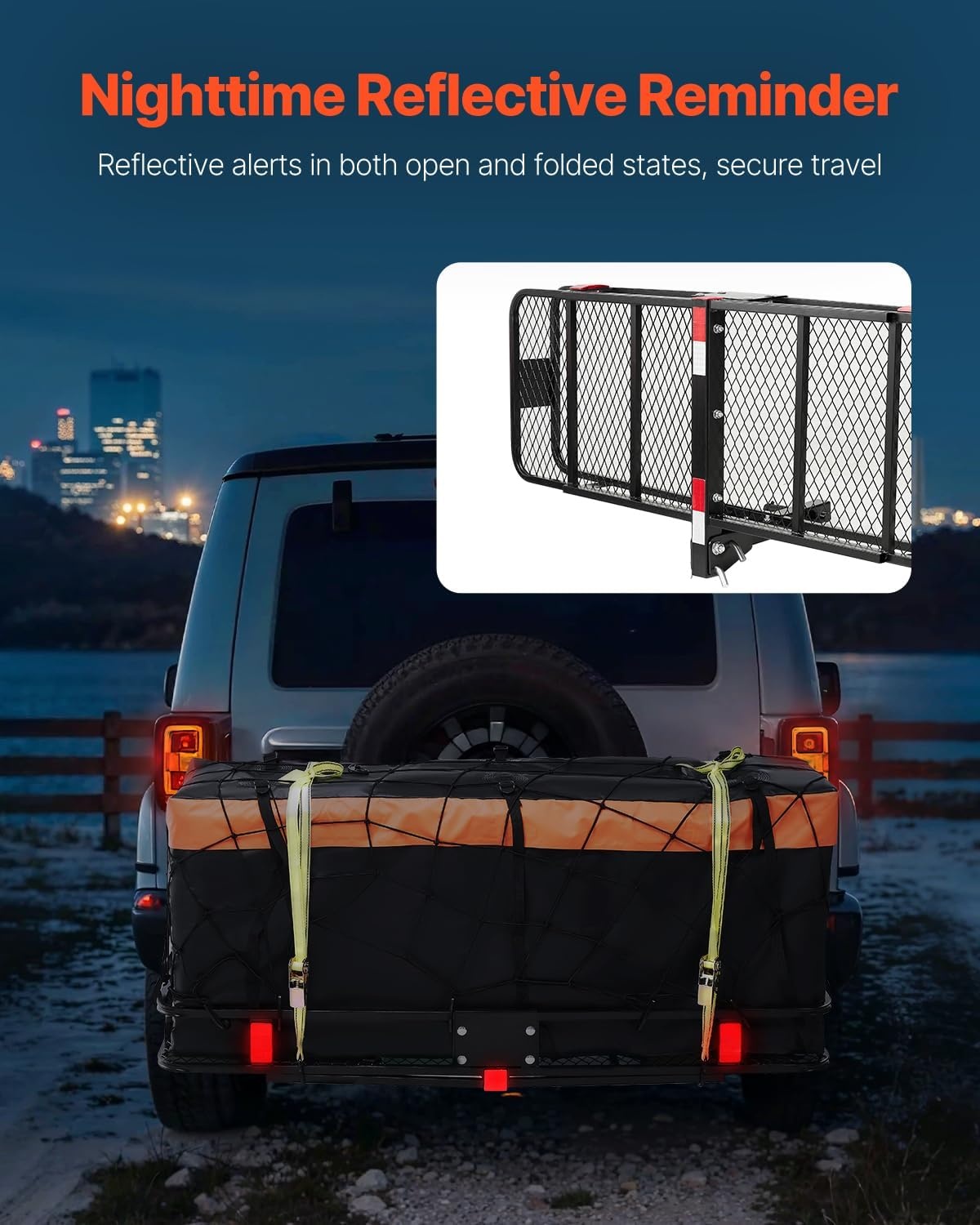 image:imageVEVOR Hitch Mount Cargo Carrier 60 x 36 x 6 Folding Rear Luggage Rack Basket with Waterproof Cargo Bag 500LBS Capacity HighStrength Steel Hitch Cargo Carrier Fits 2 Receiver for SUV Pickups60 x 20 x 6