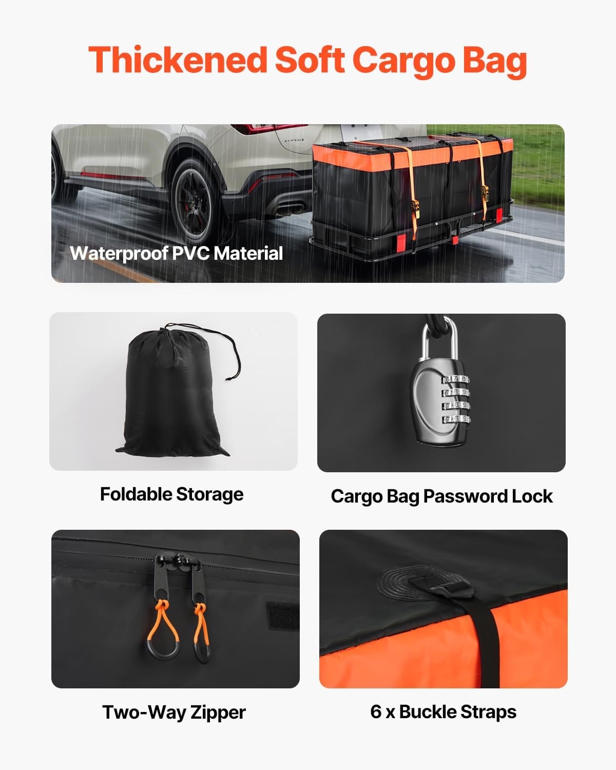 image:imageVEVOR Hitch Mount Cargo Carrier 60 x 36 x 6 Folding Rear Luggage Rack Basket with Waterproof Cargo Bag 500LBS Capacity HighStrength Steel Hitch Cargo Carrier Fits 2 Receiver for SUV Pickups60 x 24 x 6