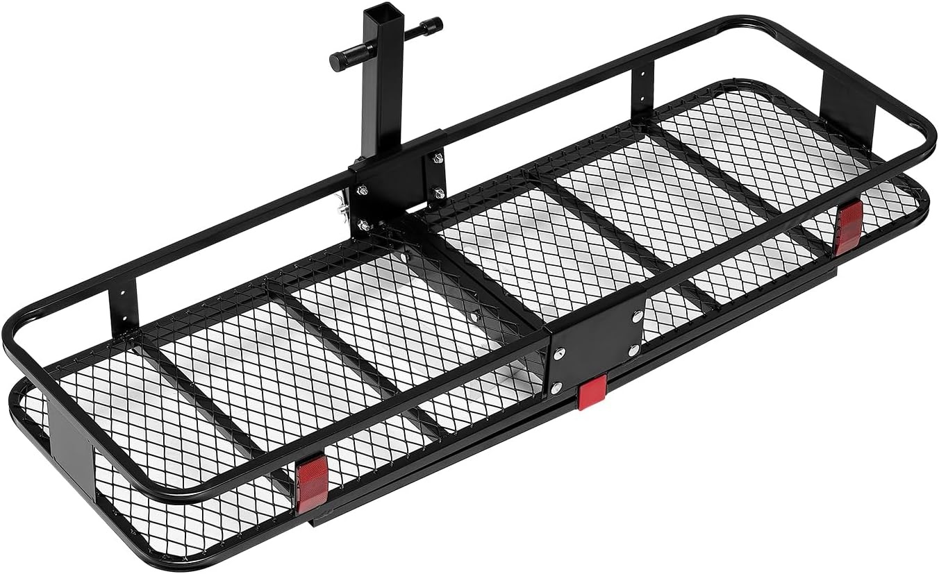 image:imageVEVOR Hitch Mount Cargo Carrier 60 x 36 x 6 Folding Rear Luggage Rack Basket with Waterproof Cargo Bag 500LBS Capacity HighStrength Steel Hitch Cargo Carrier Fits 2 Receiver for SUV Pickups60 x 20 x 6