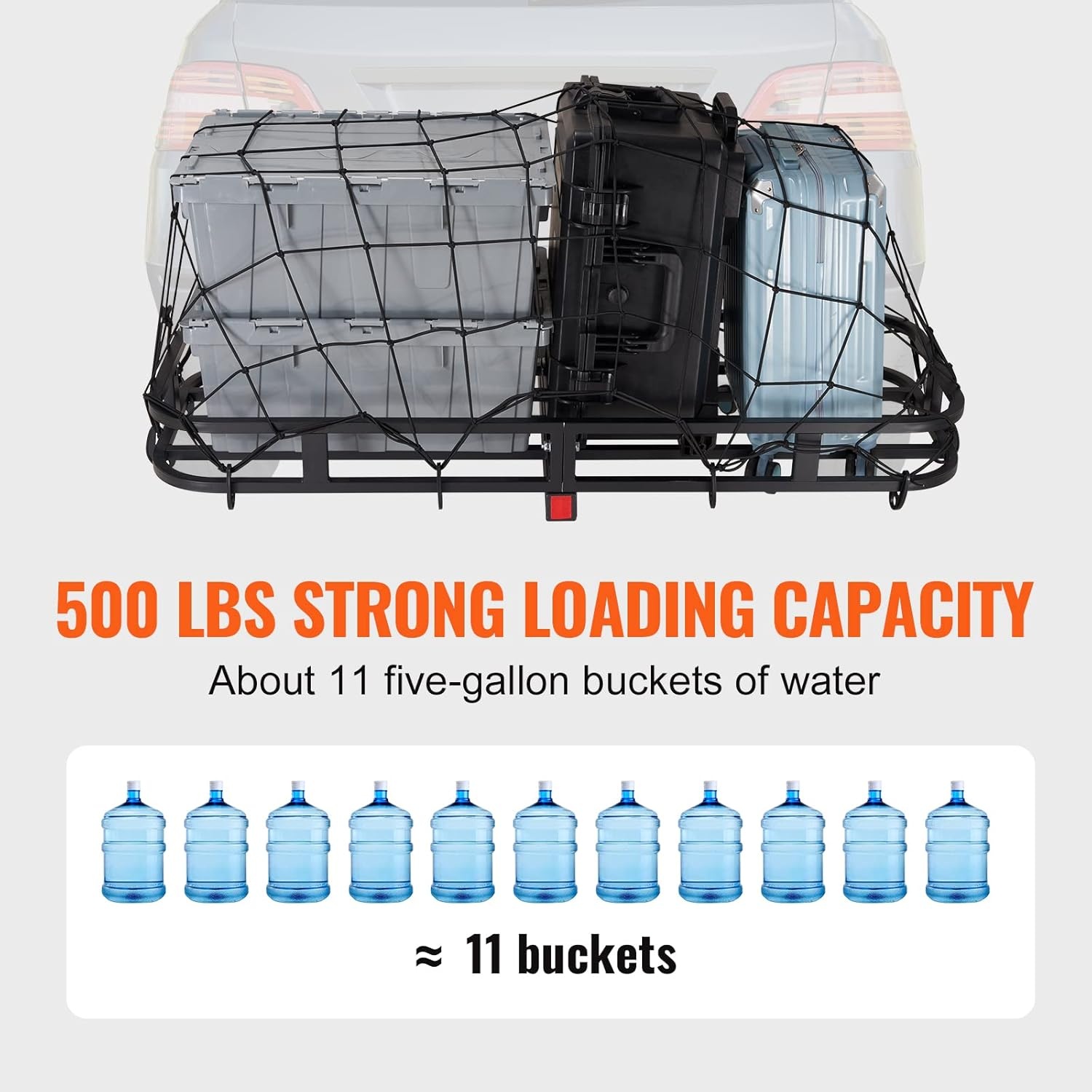 image:imageVEVOR Hitch Mount Cargo Carrier 60 x 36 x 6 Folding Rear Luggage Rack Basket with Waterproof Cargo Bag 500LBS Capacity HighStrength Steel Hitch Cargo Carrier Fits 2 Receiver for SUV Pickups53 x 19 x 5