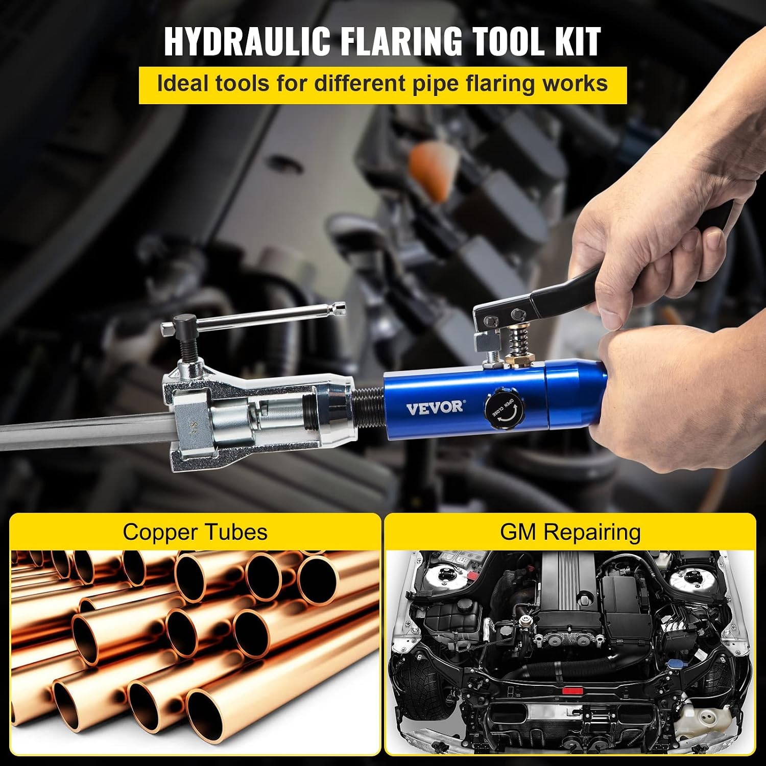image:imageVEVOR Hydraulic Flaring Tool Kit 45 Double Flaring Tool Brake Repair Brake Flaring Tools for 31612 Brake Flare Tool with Tube Cutter and Deburrer 32 PCS Tube Flaring Tools for Copper Lines