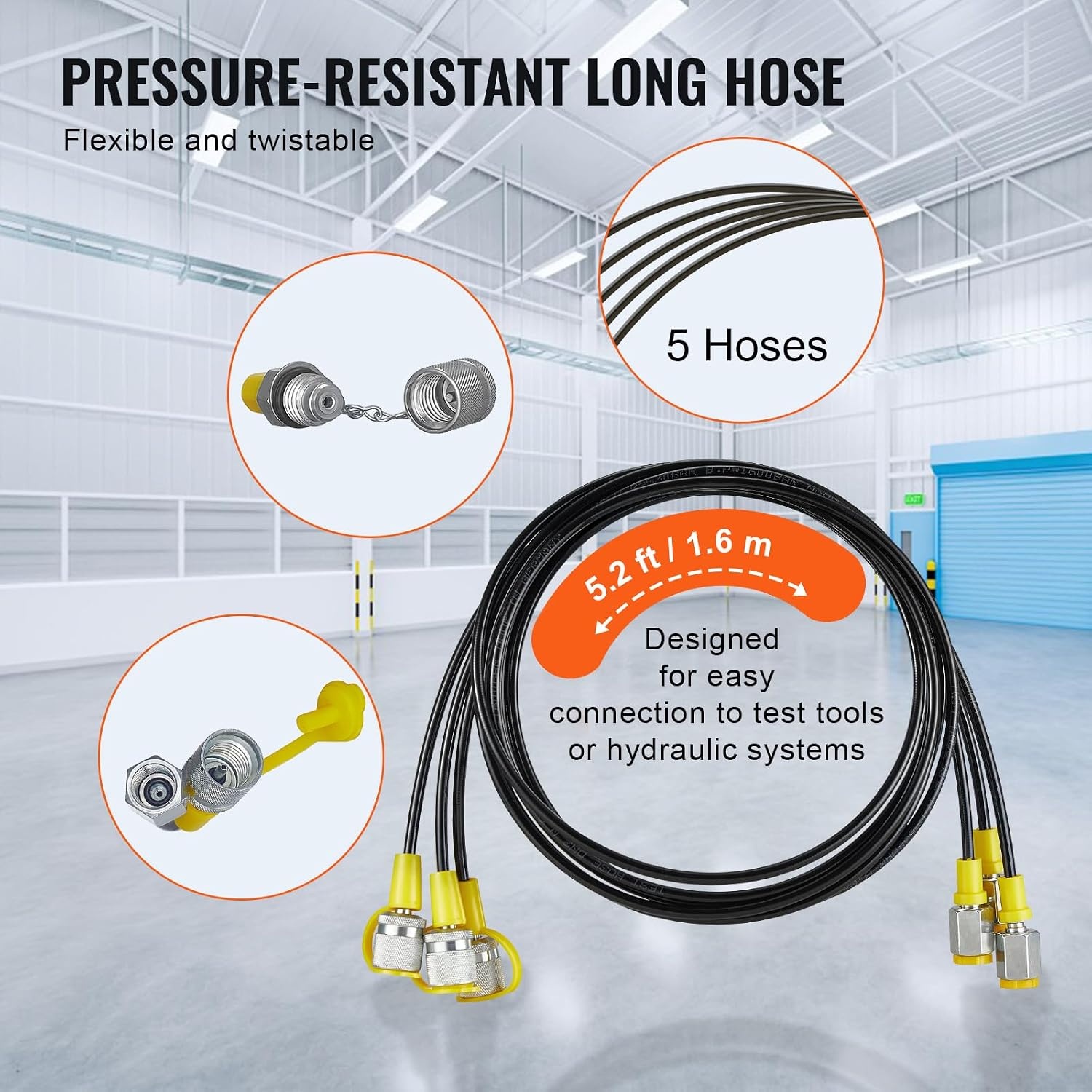 image:imageVEVOR Hydraulic Pressure Test Kit 10100250400600bar 5 Gauges 13 Test Couplings 14 Tee Connectors 5 Test Hoses Hydraulic Gauge Kit with Sturdy Carrying Case for Excavator Construction Machinery5 Gauges 13 Couplings
