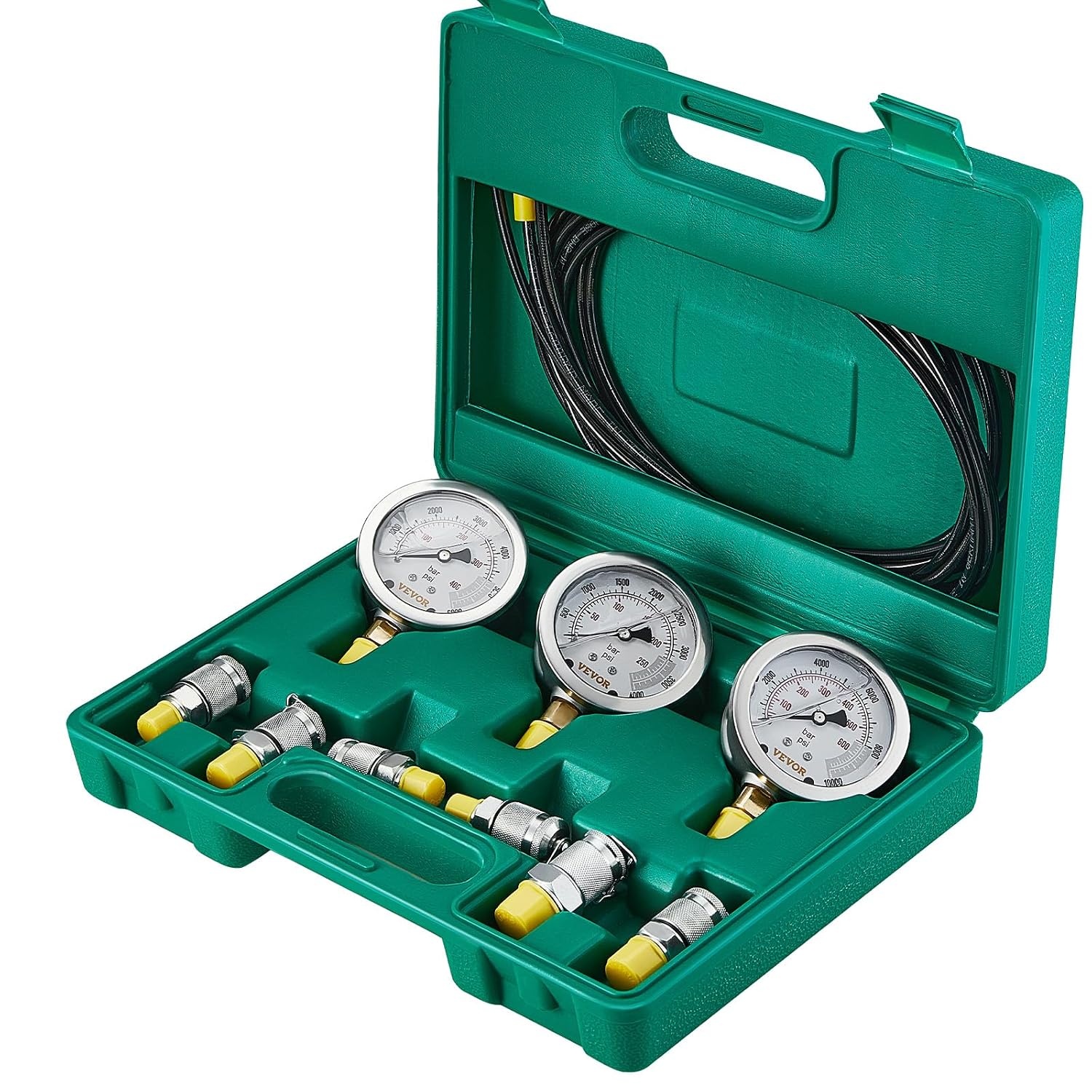 image:imageVEVOR Hydraulic Pressure Test Kit 10100250400600bar 5 Gauges 13 Test Couplings 14 Tee Connectors 5 Test Hoses Hydraulic Gauge Kit with Sturdy Carrying Case for Excavator Construction Machinery3 Gauges 6 Test Couplings