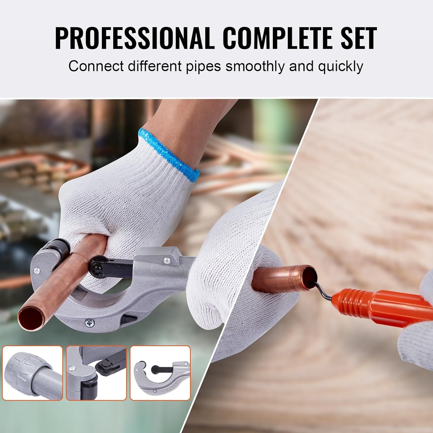 image:imageVEVOR Hydraulic Tube Expander 38 to 118 OD HAVC Hydraulic Swaging Tool with 7 Pipe Expander Heads Deburring Tool Pipe Cutter for Copper Aluminum Brass Soft Steel Pipes