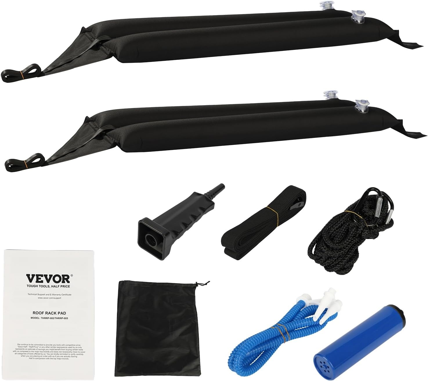 image:imageVEVOR Inflatable Soft Roof Rack Bars 376Inch Universal Car Roof Rack Pads 88LBS Loading Luggage Kayak Carrier with 2 TieDown Straps amp Ropes Hand Air Pump Storage Bag for Canoes Surfboards SUPs