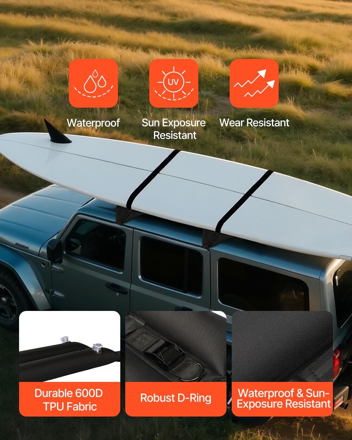 image:imageVEVOR Inflatable Soft Roof Rack Bars 376Inch Universal Car Roof Rack Pads 88LBS Loading Luggage Kayak Carrier with 2 TieDown Straps amp Ropes Hand Air Pump Storage Bag for Canoes Surfboards SUPs