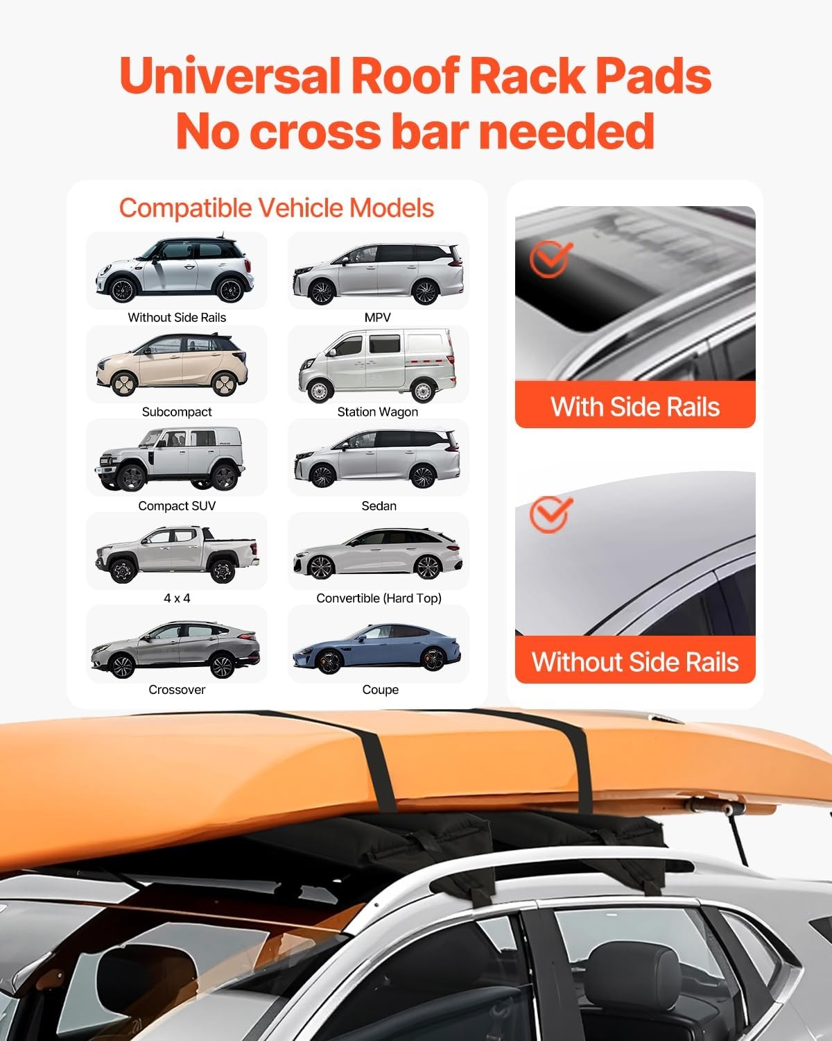 image:imageVEVOR Inflatable Soft Roof Rack Bars 376Inch Universal Car Roof Rack Pads 88LBS Loading Luggage Kayak Carrier with 2 TieDown Straps amp Ropes Hand Air Pump Storage Bag for Canoes Surfboards SUPs