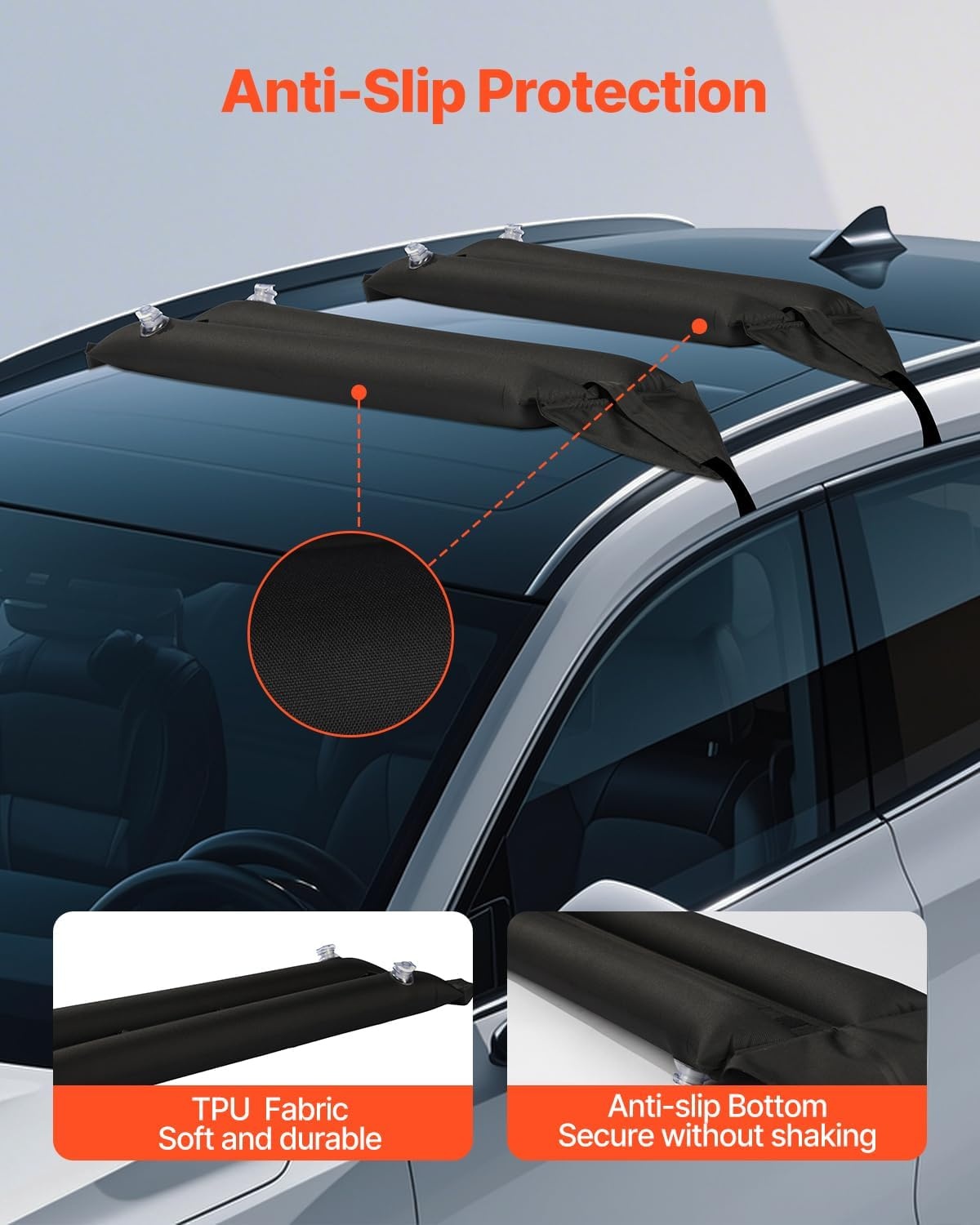image:imageVEVOR Inflatable Soft Roof Rack Bars 376Inch Universal Car Roof Rack Pads 88LBS Loading Luggage Kayak Carrier with 2 TieDown Straps amp Ropes Hand Air Pump Storage Bag for Canoes Surfboards SUPs