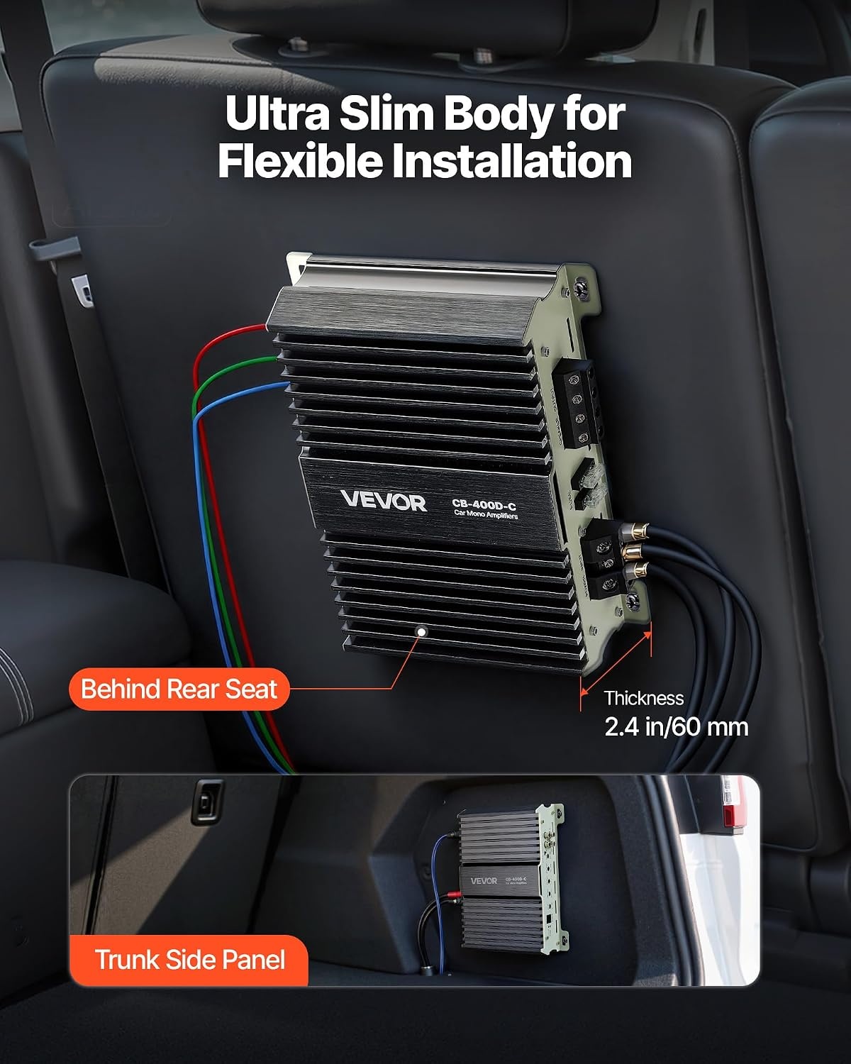 image:imageVEVOR Monoblock Car Amplifier 400W RMS MAX 124 Ohm Stable 1Channel Class D Car Audio Amplifier with Remote Subwoofer Level Control Low Pass Filter Bass Boost amp Phase Shift Volume Controller400W