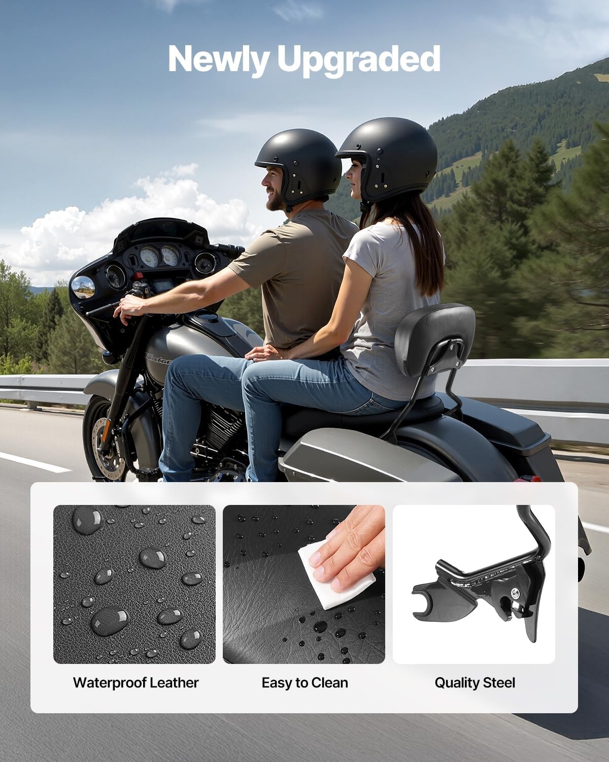 image:imageVEVOR Motorcycle Backrest Sissy Bar Compatible With HarleyDavidson Touring Street Glide Road Glide Road King 122 inch Height Detachable Rider Backrest For Motorcycles BlackPassenger Backrest