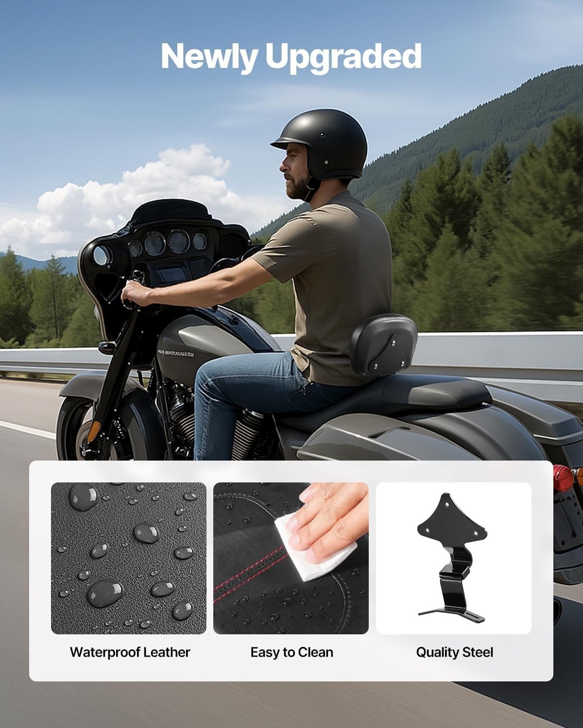 image:imageVEVOR Motorcycle Backrest Sissy Bar Compatible With HarleyDavidson Touring Street Glide Road Glide Road King 122 inch Height Detachable Rider Backrest For Motorcycles Black1315inch