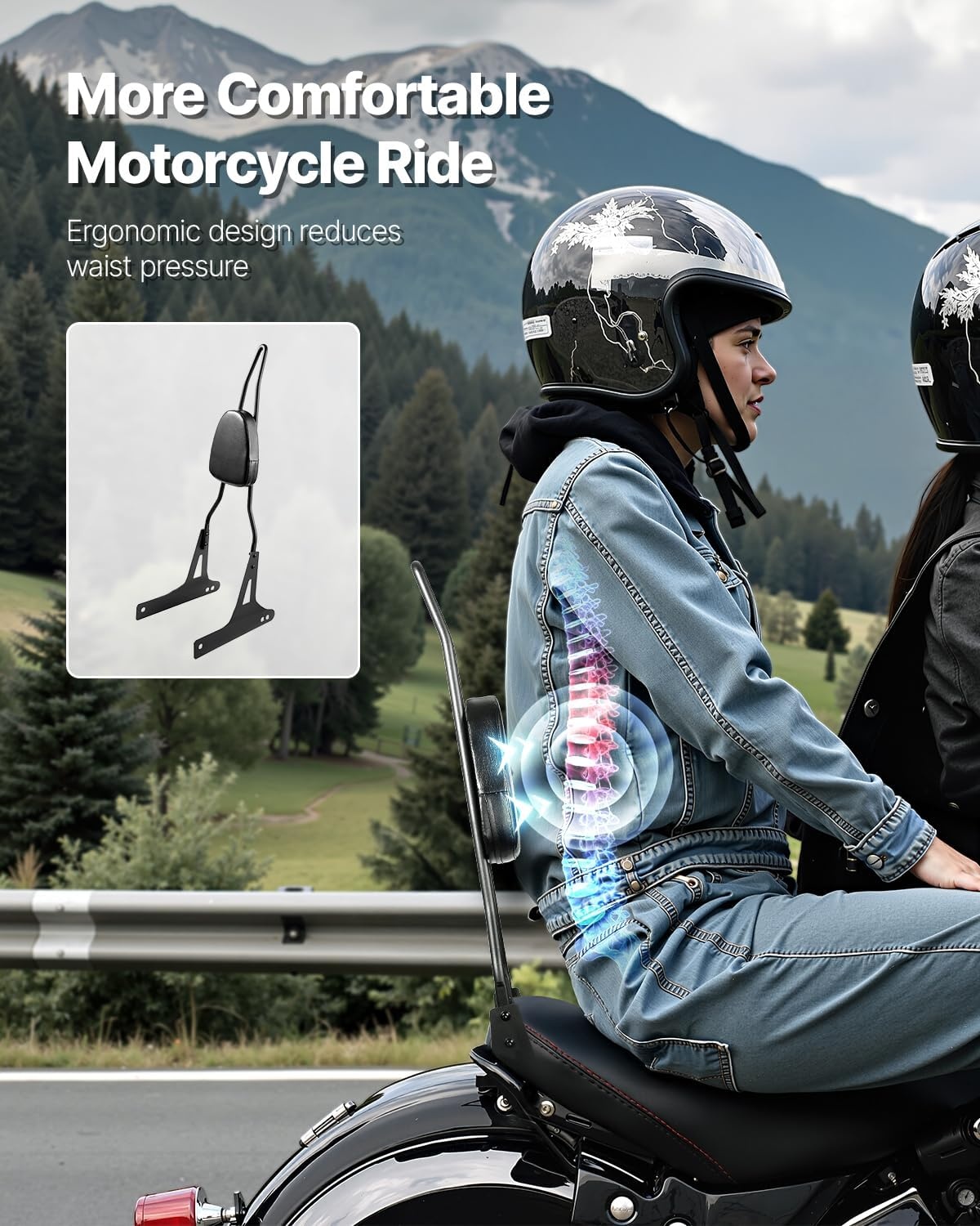 image:imageVEVOR Motorcycle Backrest Sissy Bar Compatible With HarleyDavidson Touring Street Glide Road Glide Road King 122 inch Height Detachable Rider Backrest For Motorcycles Black29 inch