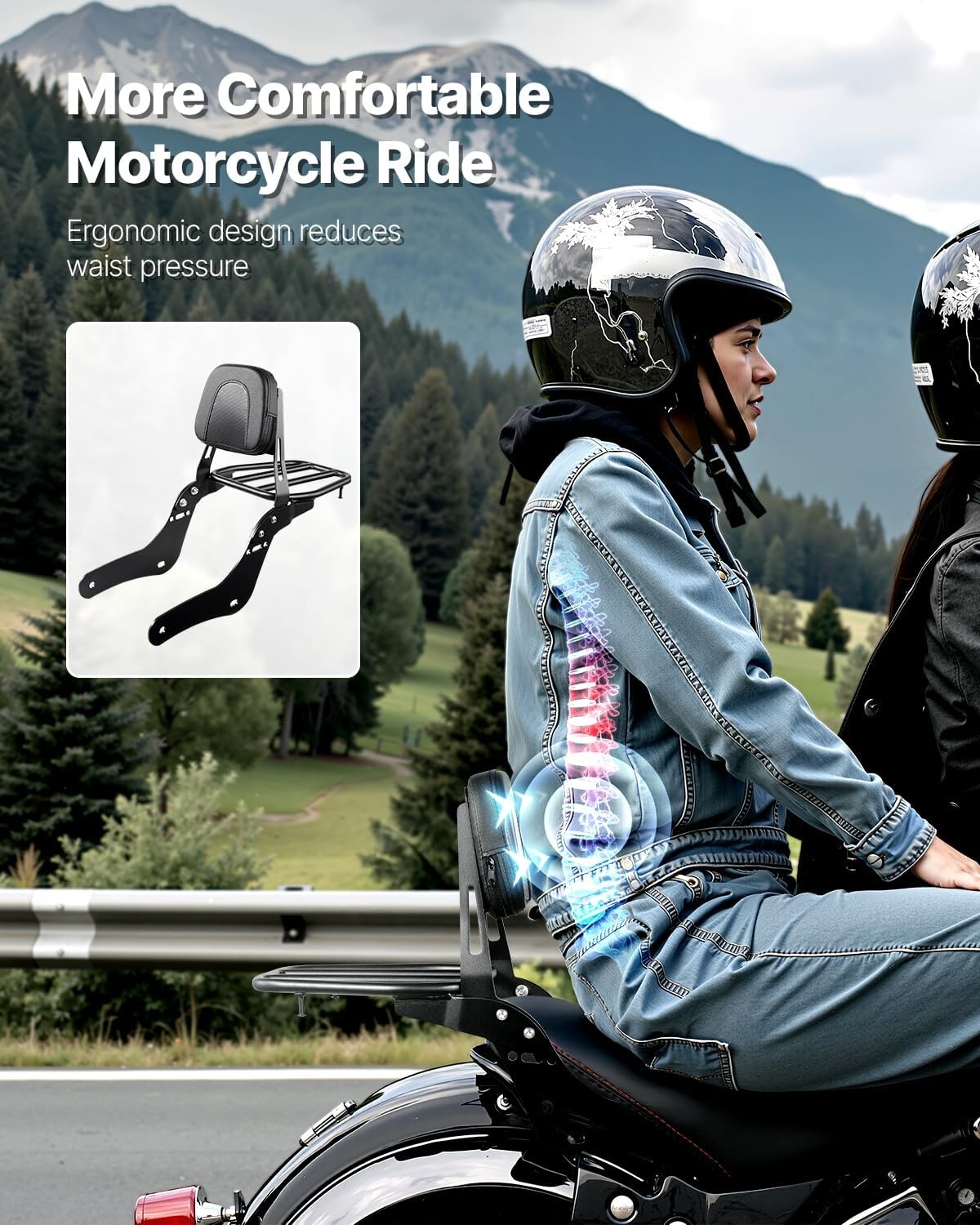 image:imageVEVOR Motorcycle Backrest Sissy Bar Compatible With HarleyDavidson Touring Street Glide Road Glide Road King 122 inch Height Detachable Rider Backrest For Motorcycles BlackHonda Rebel CMX