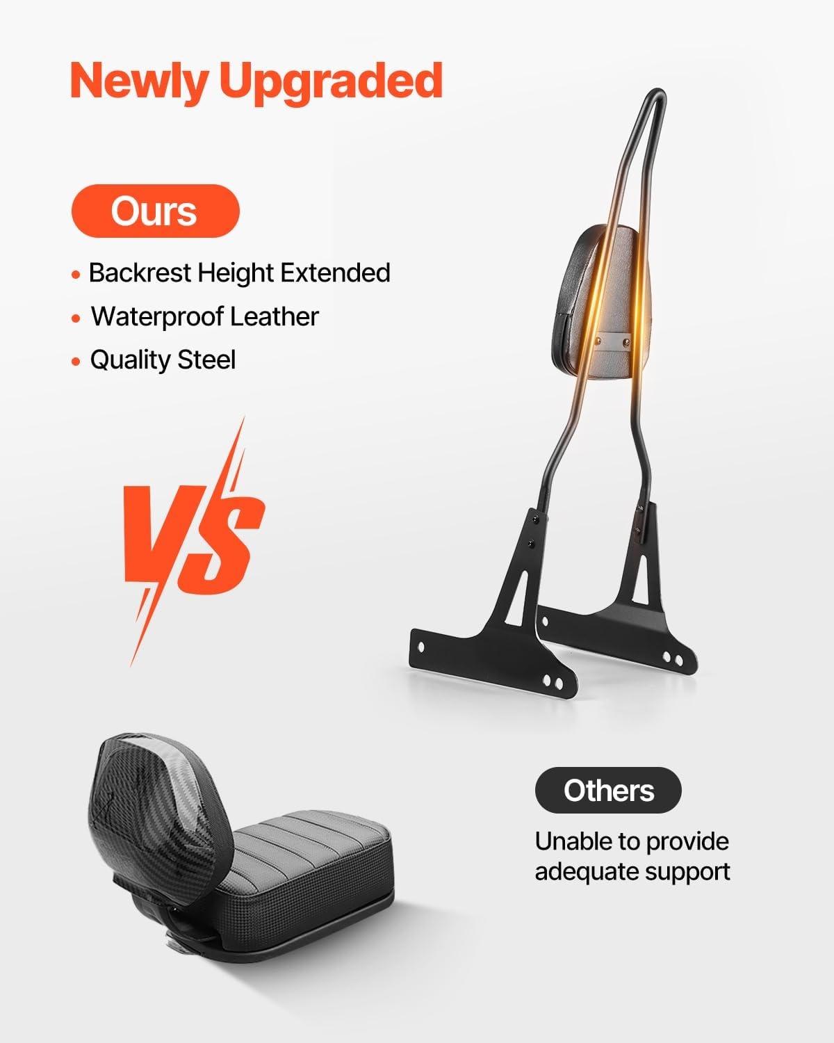 image:imageVEVOR Motorcycle Backrest Sissy Bar Compatible With HarleyDavidson Touring Street Glide Road Glide Road King 122 inch Height Detachable Rider Backrest For Motorcycles Black29 inch