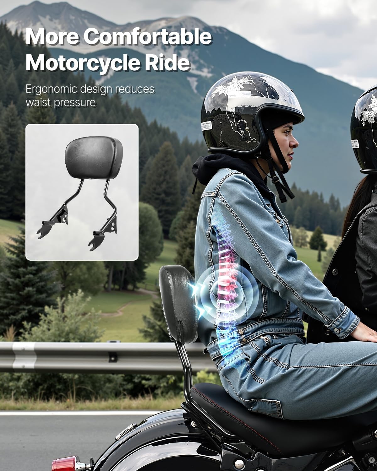 image:imageVEVOR Motorcycle Backrest Sissy Bar Compatible With HarleyDavidson Touring Street Glide Road Glide Road King 122 inch Height Detachable Rider Backrest For Motorcycles BlackPassenger Backrest