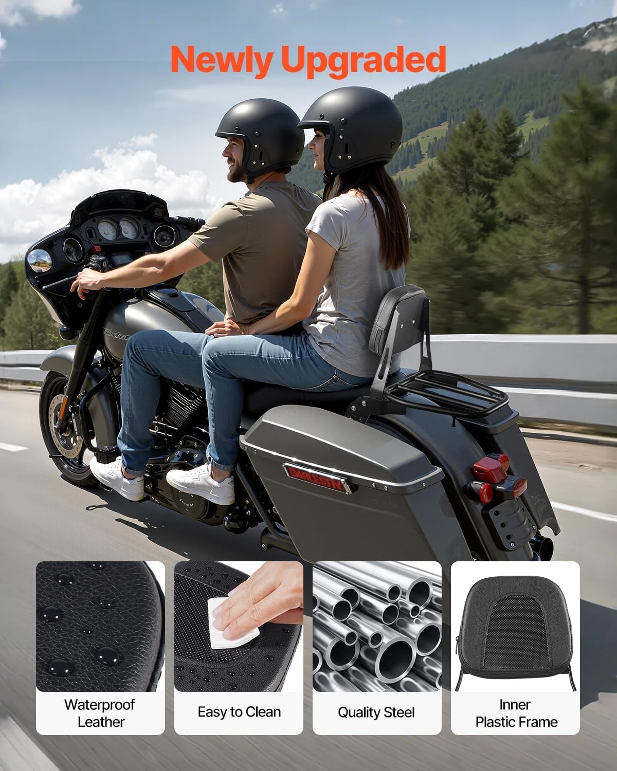 image:imageVEVOR Motorcycle Backrest Sissy Bar Compatible With HarleyDavidson Touring Street Glide Road Glide Road King 122 inch Height Detachable Rider Backrest For Motorcycles BlackHonda Rebel CMX
