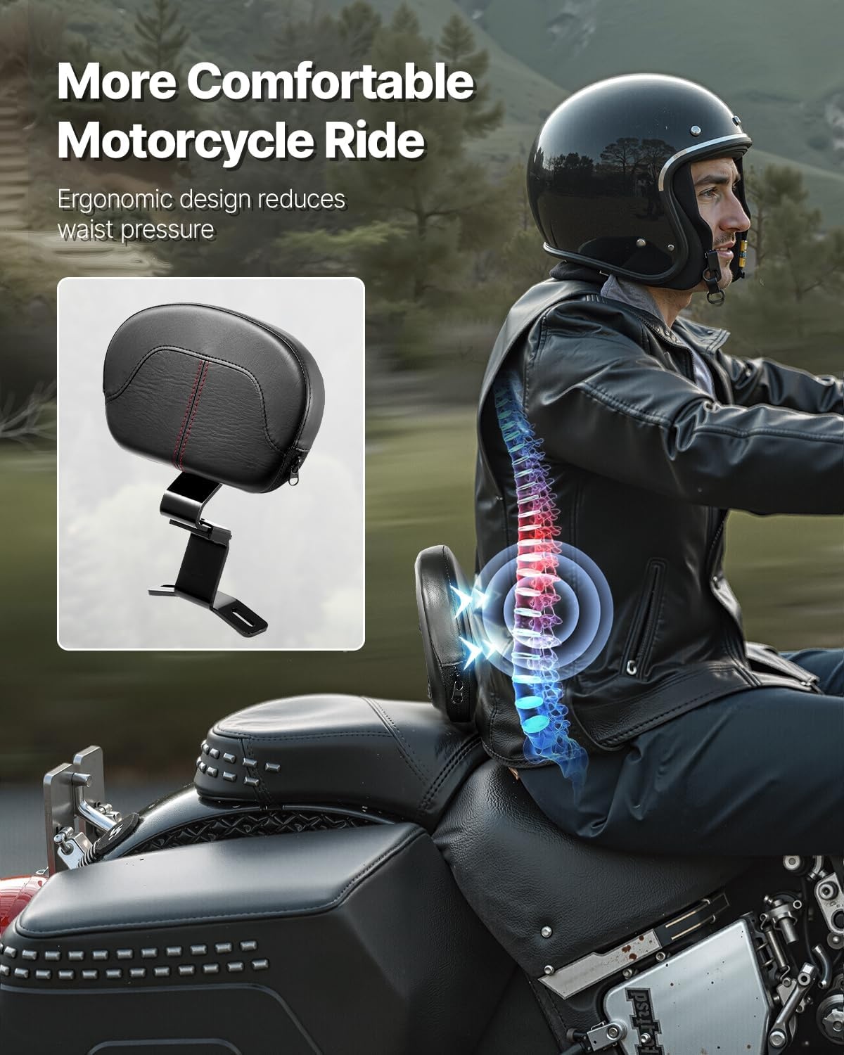 image:imageVEVOR Motorcycle Backrest Sissy Bar Compatible With HarleyDavidson Touring Street Glide Road Glide Road King 122 inch Height Detachable Rider Backrest For Motorcycles Black1315inch