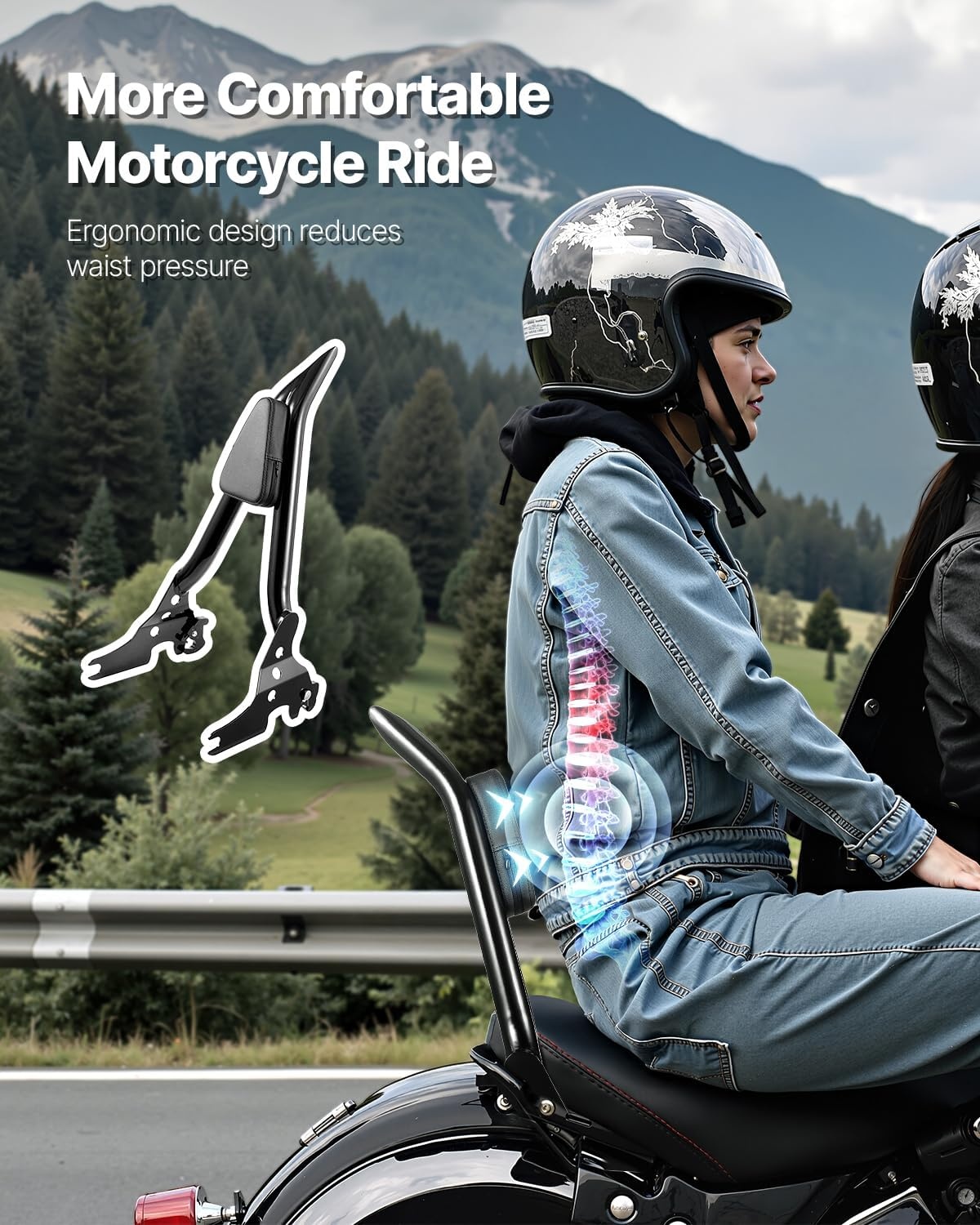 image:imageVEVOR Motorcycle Backrest Sissy Bar Compatible with HarleyDavidson Touring Models 27 in Height Quick Release Detachable Passenger Backrest Metal Frame and Leather Rear Pad For Motorcycles Black