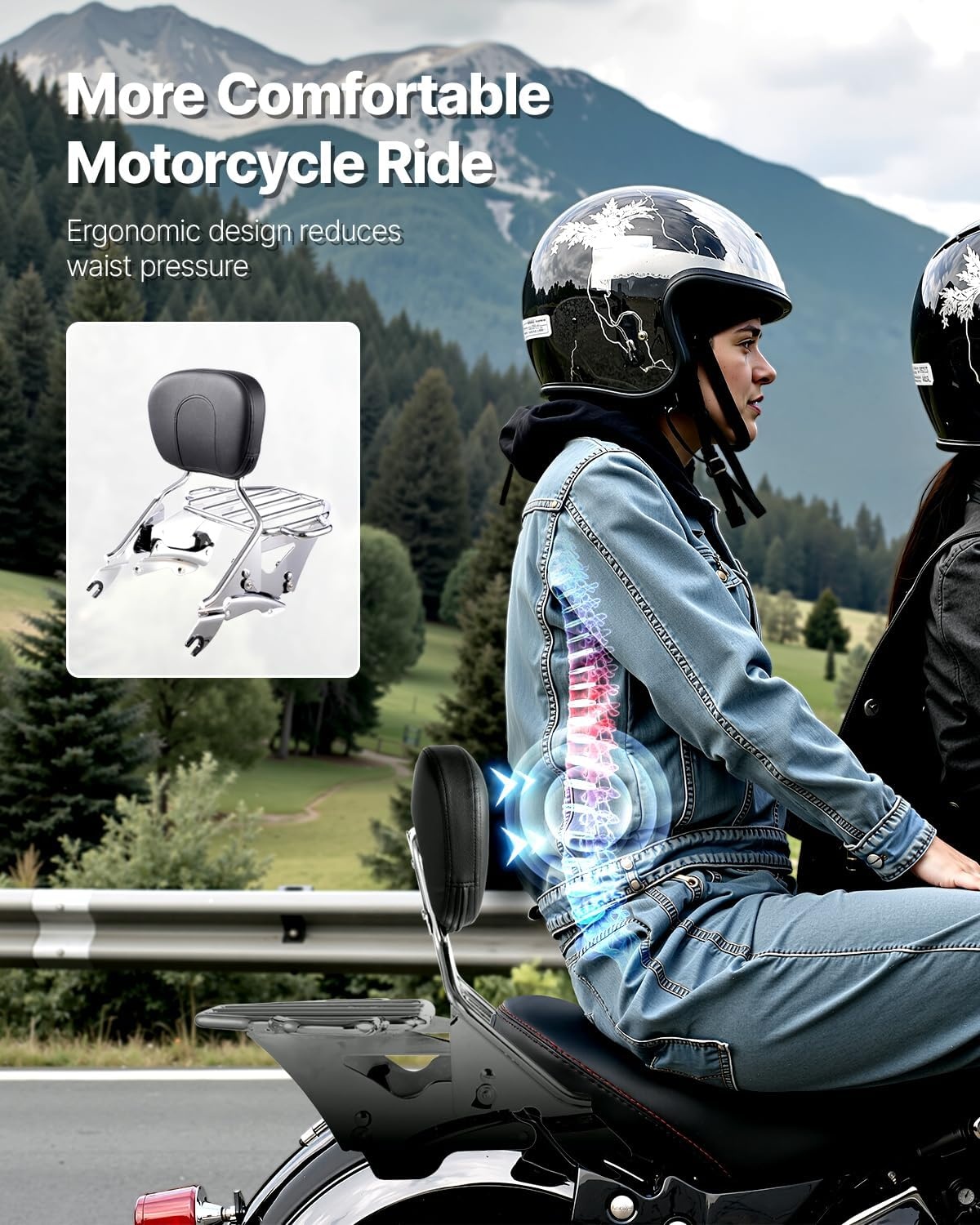 image:imageVEVOR Motorcycle Backrest Sissy Bar with Luggage Rack Compatible with HarleyDavidson Touring Models Street Glide Road Glide Road King Detachable Passenger Backrest for Motorcycleswith Luggage Rack
