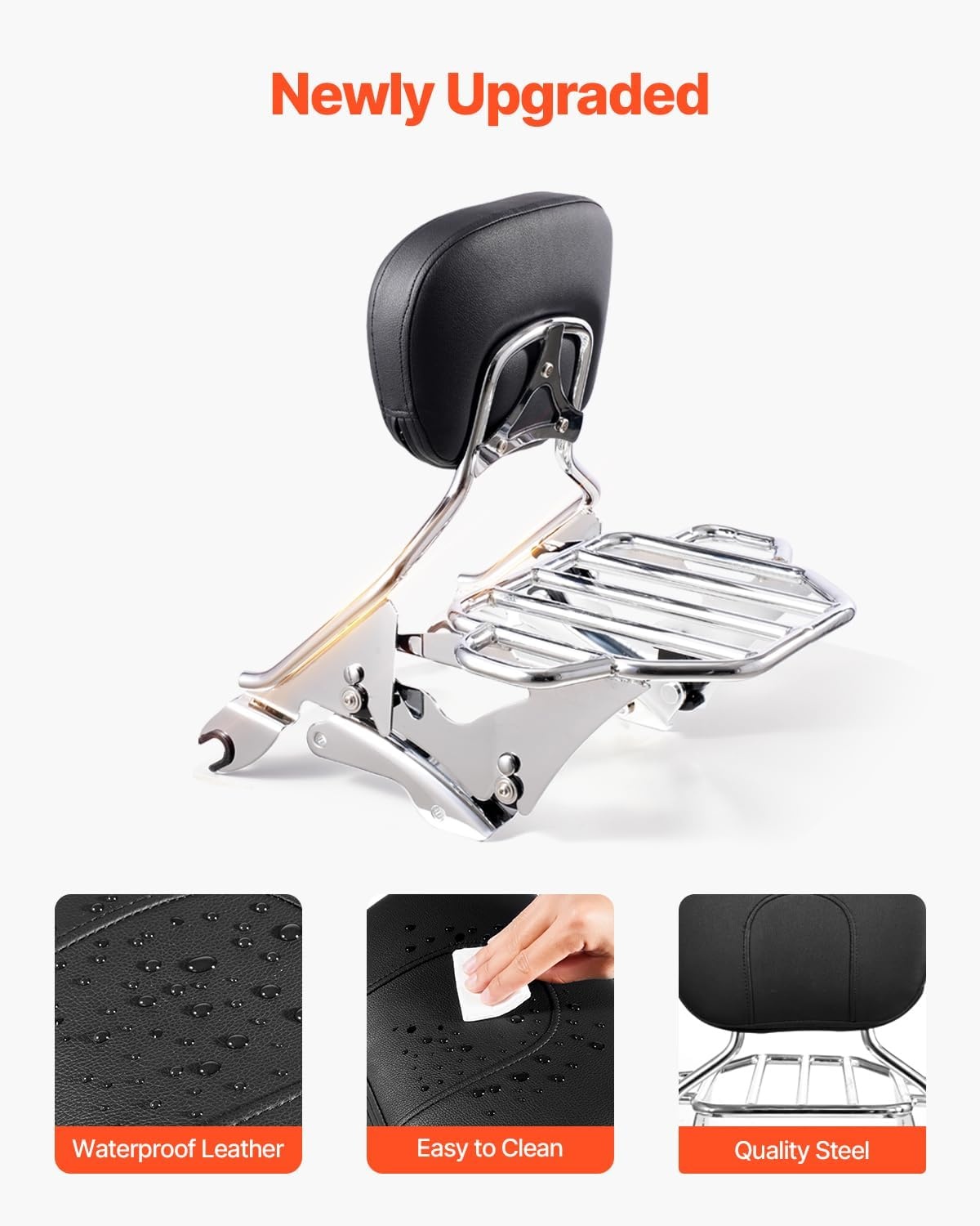 image:imageVEVOR Motorcycle Backrest Sissy Bar with Luggage Rack Compatible with HarleyDavidson Touring Models Street Glide Road Glide Road King Detachable Passenger Backrest for Motorcycleswith Luggage Rack