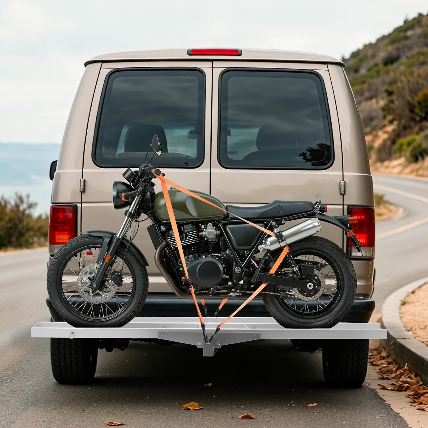 image:imageVEVOR Motorcycle Carrier 400 lbs Capacity Heavy Duty Aluminum Hitch Mount Rack with 73in Loading Ramp Straps amp Stabilizer Scooter Dirt Bike Trailer Hauler for Car Truck with 2Inch Hitch Receiver47in Ramp