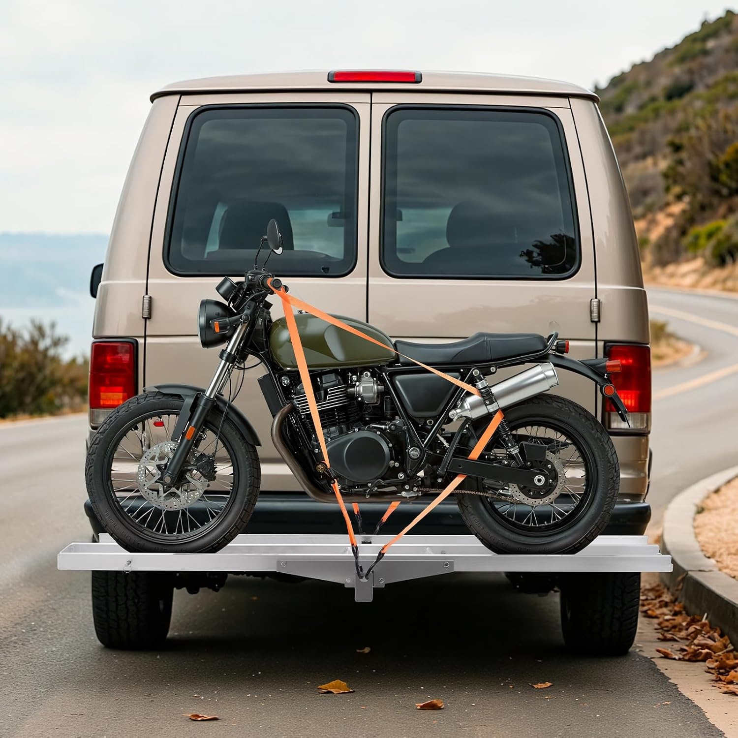 image:imageVEVOR Motorcycle Carrier 400 lbs Capacity Heavy Duty Aluminum Hitch Mount Rack with 73in Loading Ramp Straps amp Stabilizer Scooter Dirt Bike Trailer Hauler for Car Truck with 2Inch Hitch Receiver73in Ramp