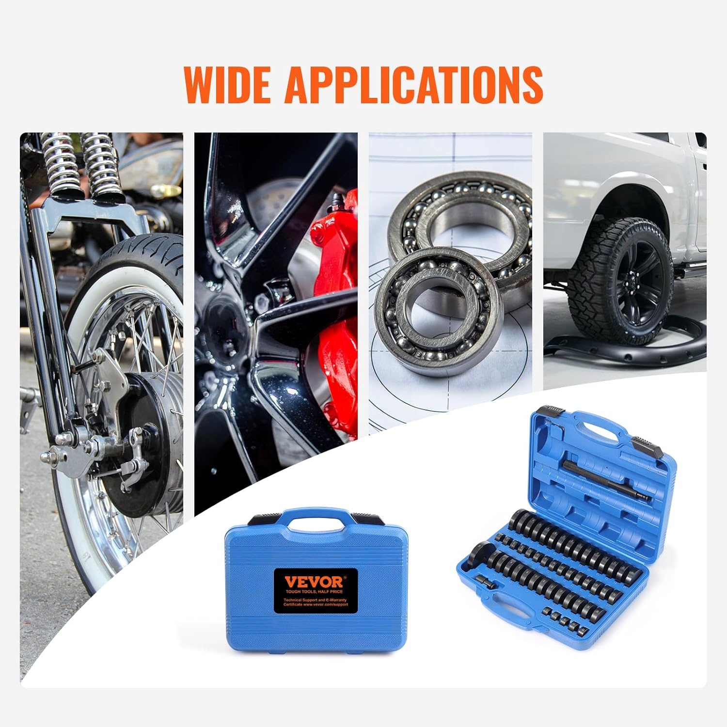 image:imageVEVOR Motorcycle Fork Seal Driver Tool Kit for 35mm50mm AdjustableUniversal Bike Bearing Race and Seal Driver Tool Set 14pcs52 Piece