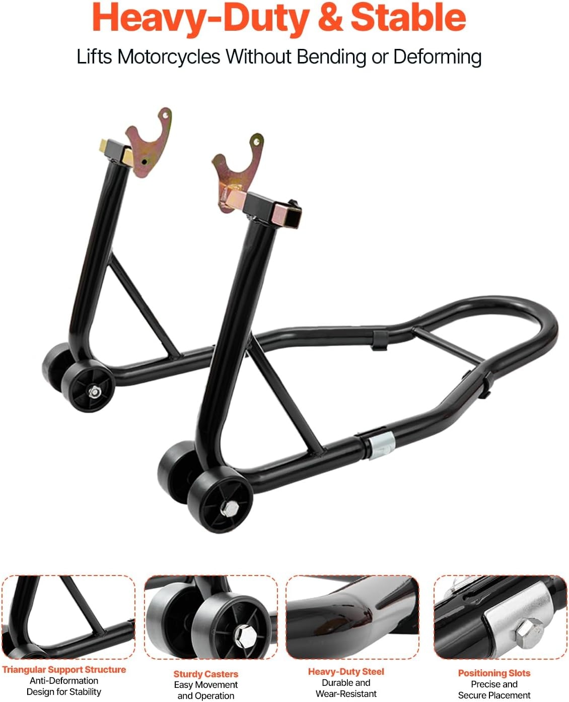 image:imageVEVOR Motorcycle Rear Wheel Stand 850 LBS Load Capacity Heavy Duty Rear Wheel Stand with U L Fork Swingarm Spool Adjustabe Motorcycle Lift Jack Stand for Suzuki Yamaha Honda Kawasaki RedBlack