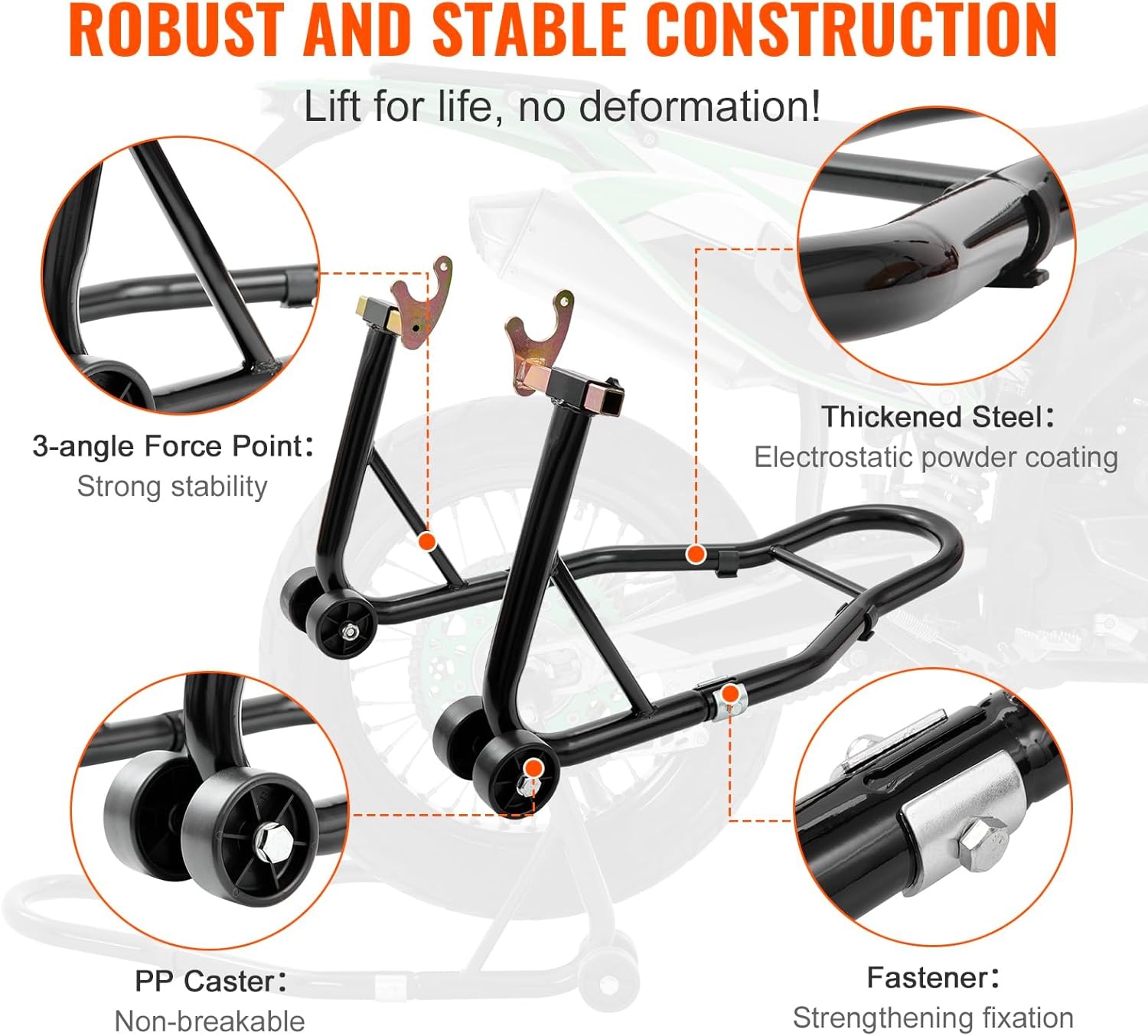 image:imageVEVOR Motorcycle Rear Wheel Stand 850 LBS Load Capacity Heavy Duty Rear Wheel Stand with U L Fork Swingarm Spool Adjustabe Motorcycle Lift Jack Stand for Suzuki Yamaha Honda Kawasaki RedBlack