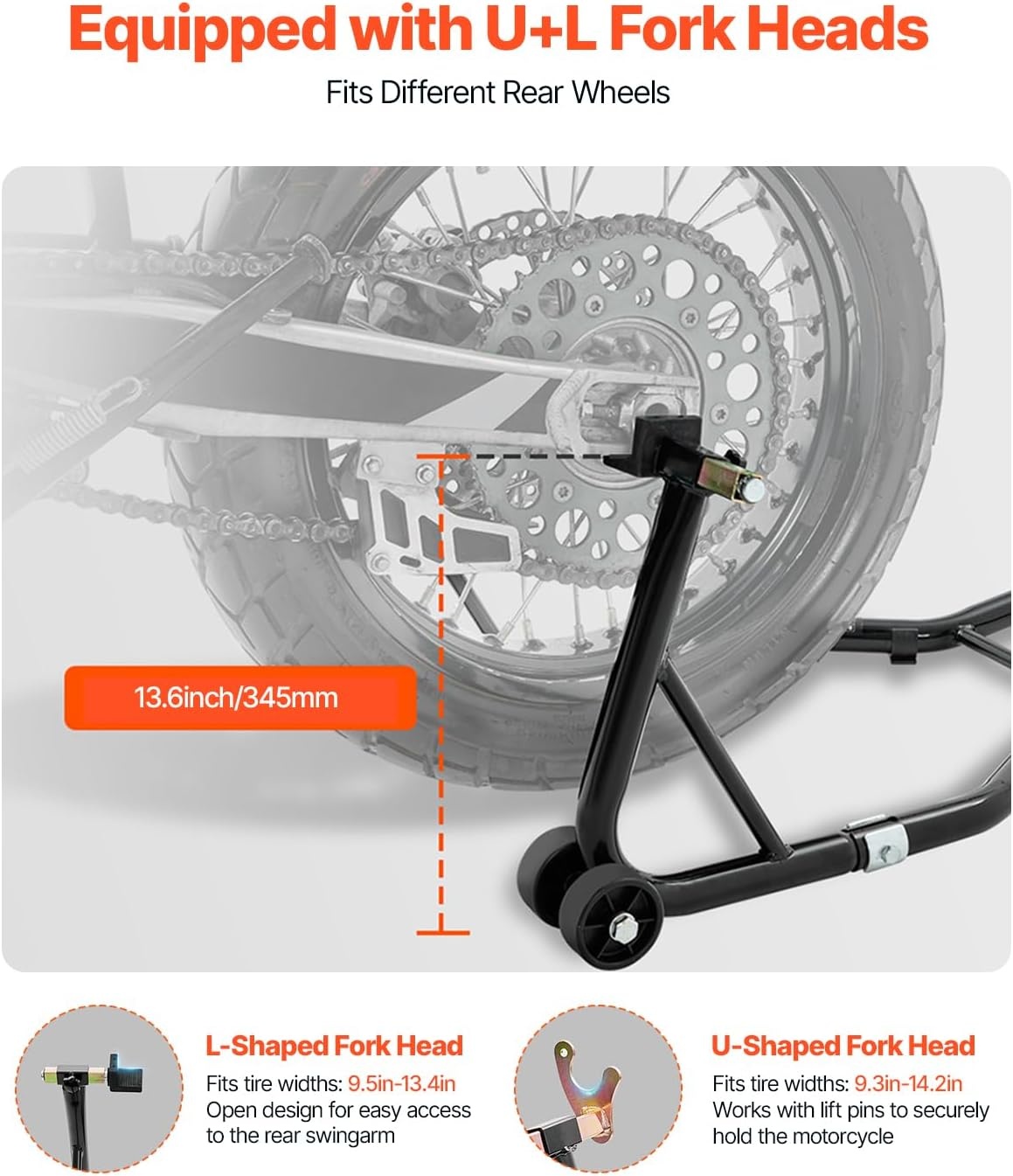 image:imageVEVOR Motorcycle Rear Wheel Stand 850 LBS Load Capacity Heavy Duty Rear Wheel Stand with U L Fork Swingarm Spool Adjustabe Motorcycle Lift Jack Stand for Suzuki Yamaha Honda Kawasaki RedBlack