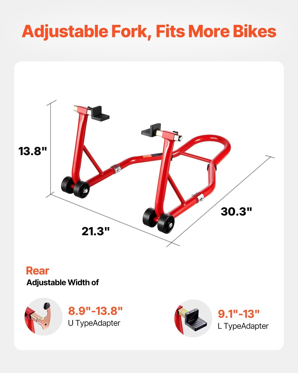 image:imageVEVOR Motorcycle Rear Wheel Stand 850 LBS Load Capacity Heavy Duty Rear Wheel Stand with U L Fork Swingarm Spool Adjustabe Motorcycle Lift Jack Stand for Suzuki Yamaha Honda Kawasaki RedRed