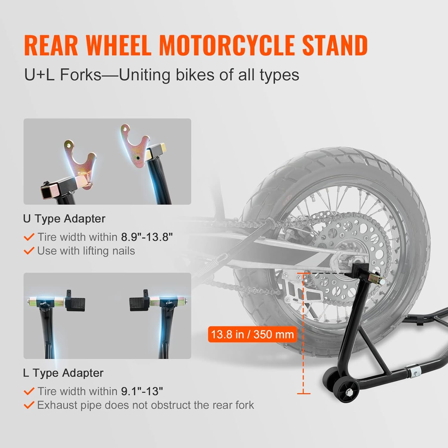 image:imageVEVOR Motorcycle Rear Wheel Stand 850 LBS Load Capacity Heavy Duty Rear Wheel Stand with U L Fork Swingarm Spool Adjustabe Motorcycle Lift Jack Stand for Suzuki Yamaha Honda Kawasaki RedBlack