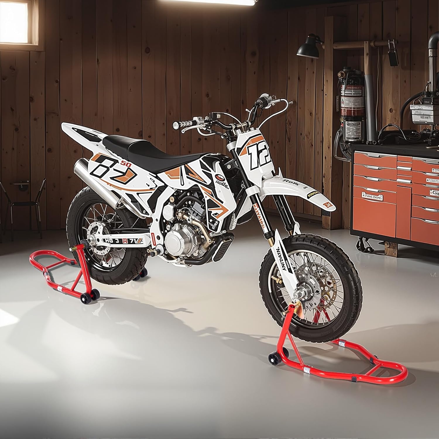 image:imageVEVOR Motorcycle Rear Wheel Stand 850 LBS Load Capacity Heavy Duty Rear Wheel Stand with U L Fork Swingarm Spool Adjustabe Motorcycle Lift Jack Stand for Suzuki Yamaha Honda Kawasaki RedRed