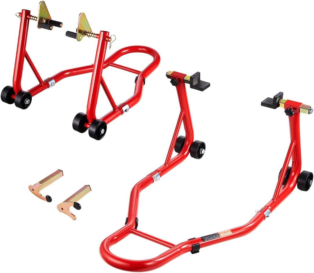 image:imageVEVOR Motorcycle Rear Wheel Stand 850 LBS Load Capacity Heavy Duty Rear Wheel Stand with U L Fork Swingarm Spool Adjustabe Motorcycle Lift Jack Stand for Suzuki Yamaha Honda Kawasaki RedRed