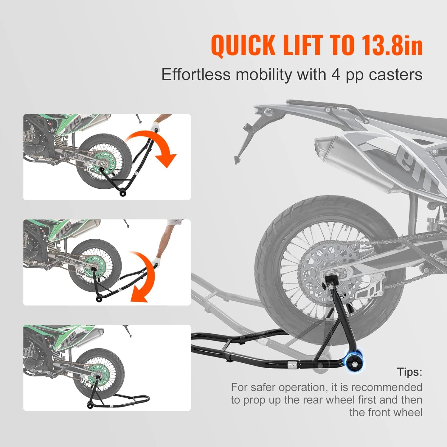 image:imageVEVOR Motorcycle Rear Wheel Stand 850 LBS Load Capacity Heavy Duty Rear Wheel Stand with U L Fork Swingarm Spool Adjustabe Motorcycle Lift Jack Stand for Suzuki Yamaha Honda Kawasaki RedBlack