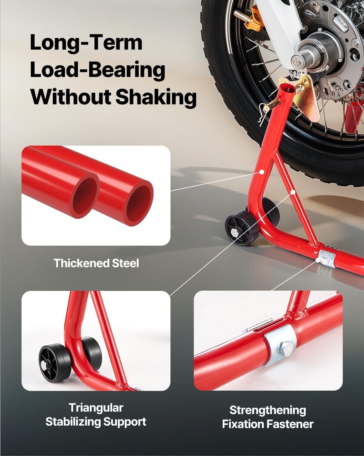image:imageVEVOR Motorcycle Rear Wheel Stand 850 LBS Load Capacity Heavy Duty Rear Wheel Stand with U L Fork Swingarm Spool Adjustabe Motorcycle Lift Jack Stand for Suzuki Yamaha Honda Kawasaki RedRed