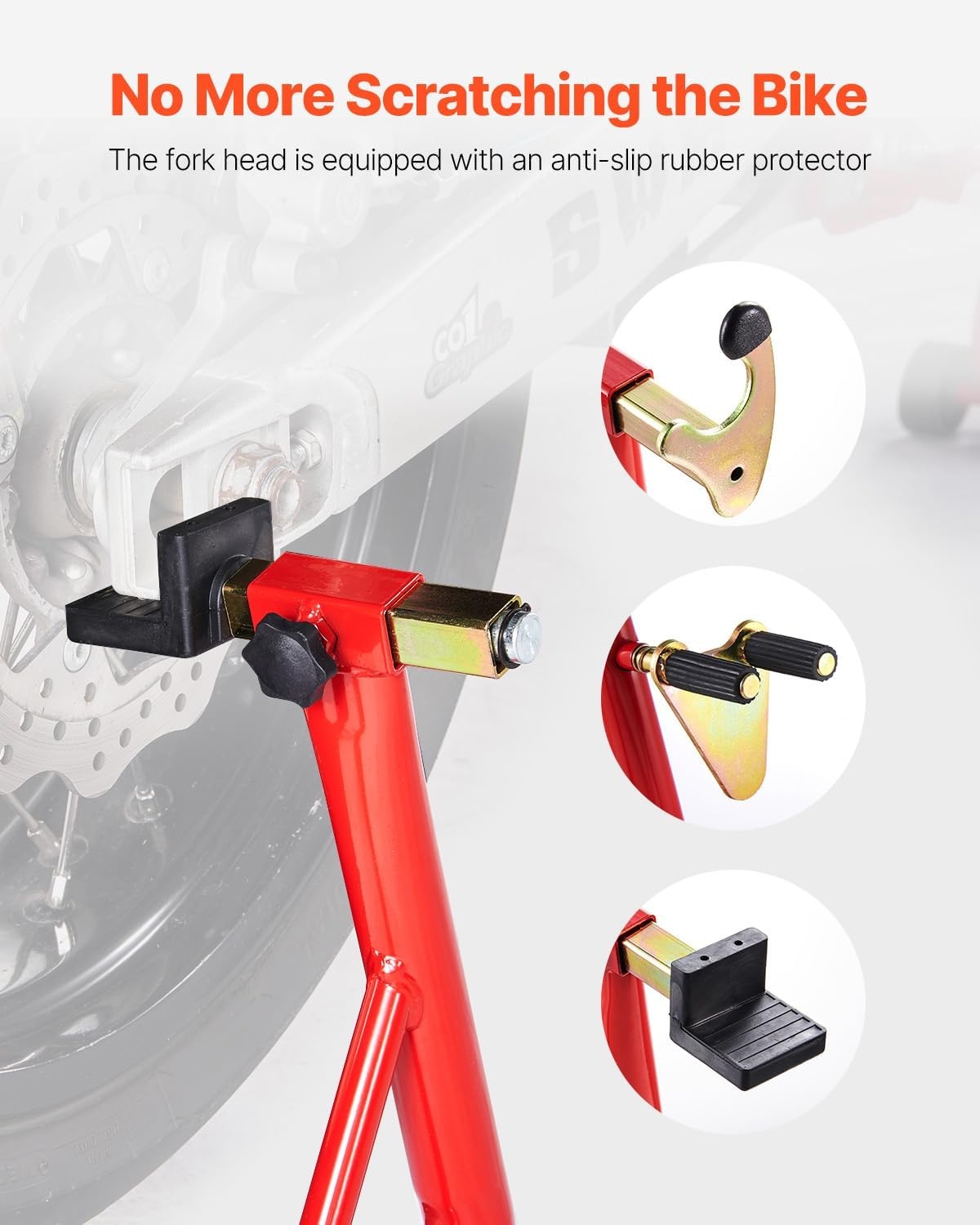 image:imageVEVOR Motorcycle Rear Wheel Stand 850 LBS Load Capacity Heavy Duty Rear Wheel Stand with U L Fork Swingarm Spool Adjustabe Motorcycle Lift Jack Stand for Suzuki Yamaha Honda Kawasaki RedRed