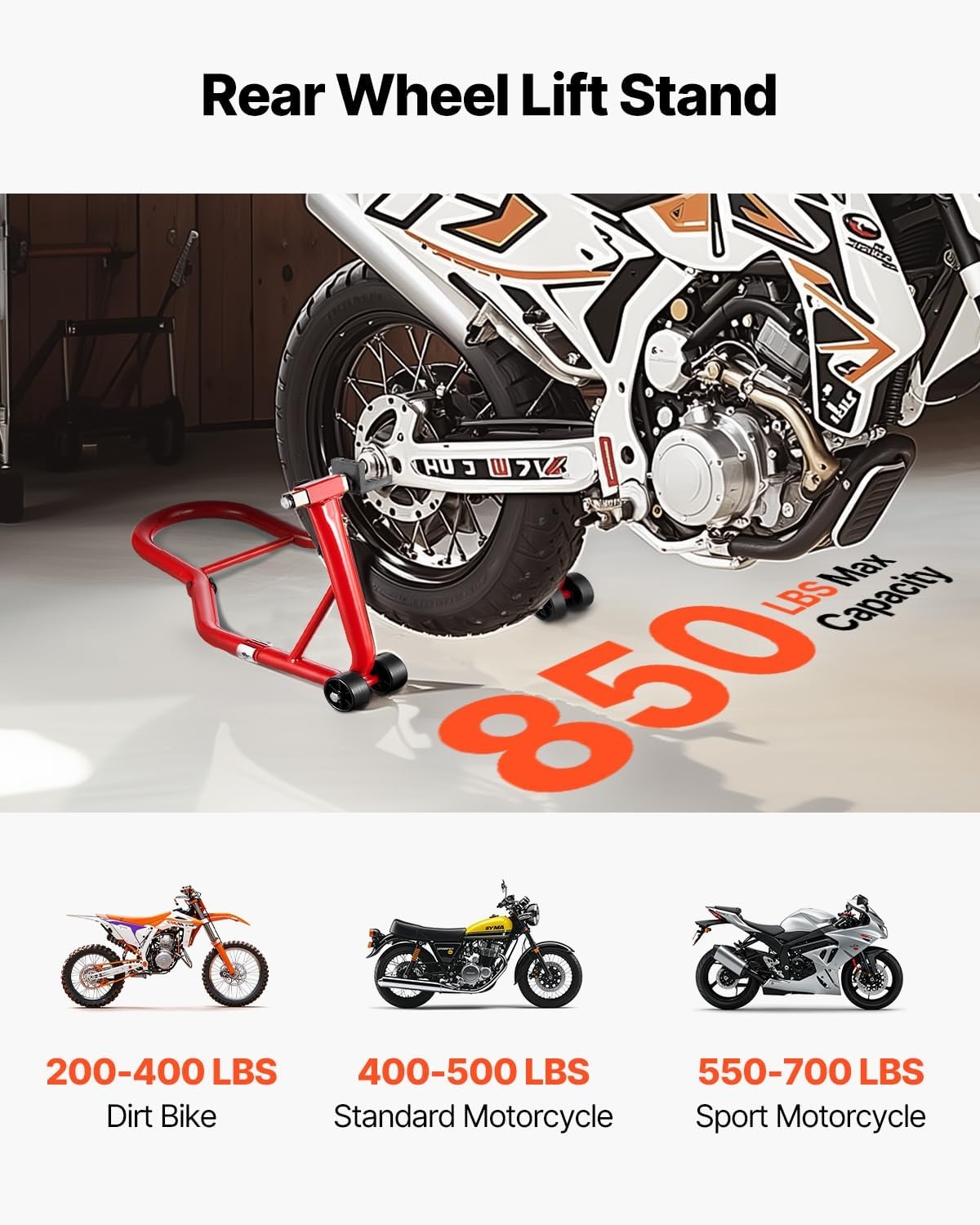 image:imageVEVOR Motorcycle Rear Wheel Stand 850 LBS Load Capacity Heavy Duty Rear Wheel Stand with U L Fork Swingarm Spool Adjustabe Motorcycle Lift Jack Stand for Suzuki Yamaha Honda Kawasaki RedRed