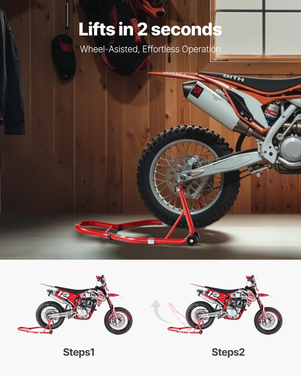 image:imageVEVOR Motorcycle Rear Wheel Stand 850 LBS Load Capacity Heavy Duty Rear Wheel Stand with U L Fork Swingarm Spool Adjustabe Motorcycle Lift Jack Stand for Suzuki Yamaha Honda Kawasaki RedRed