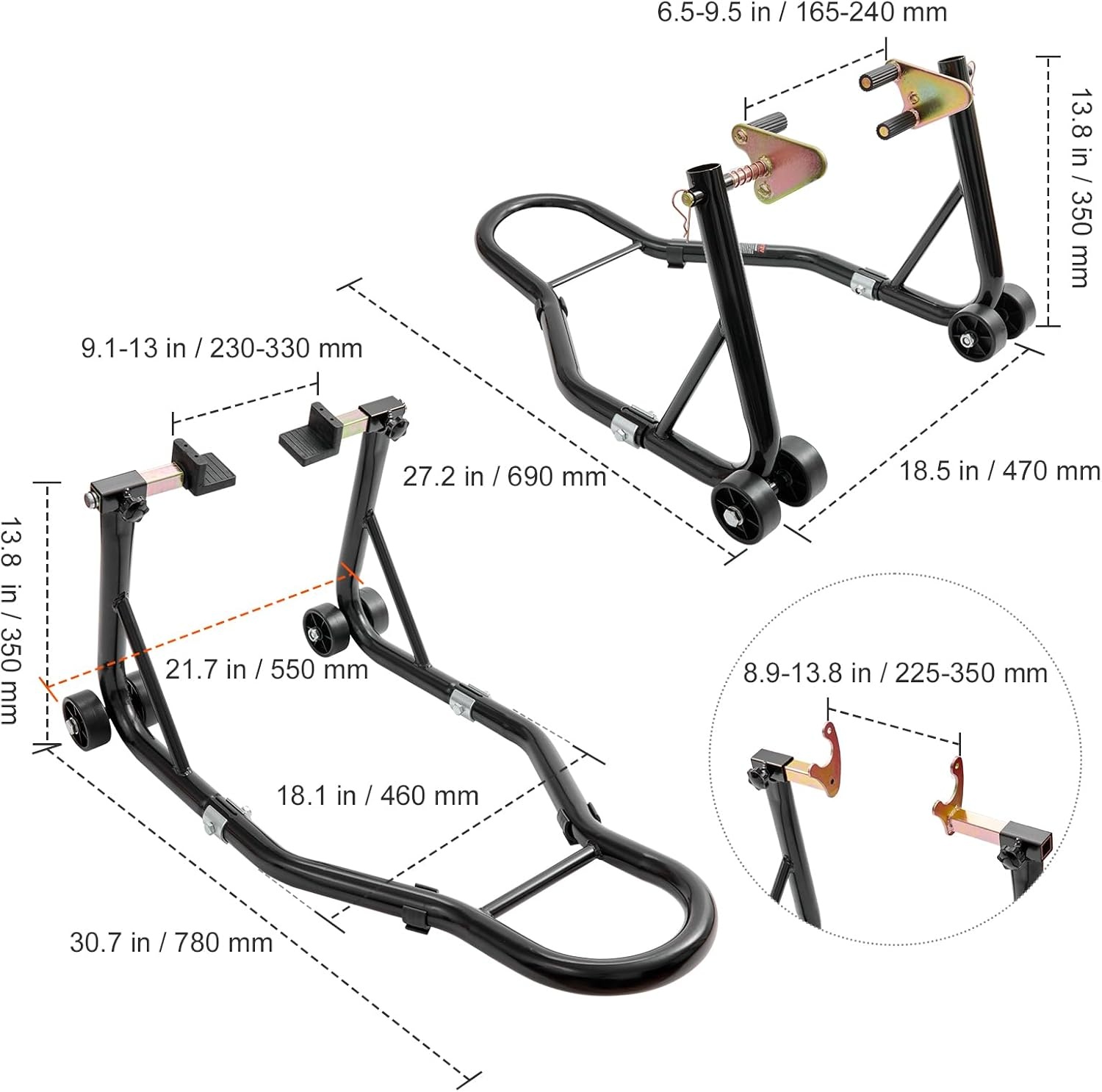 image:imageVEVOR Motorcycle Rear Wheel Stand 850 LBS Load Capacity Heavy Duty Rear Wheel Stand with U L Fork Swingarm Spool Adjustabe Motorcycle Lift Jack Stand for Suzuki Yamaha Honda Kawasaki RedBlack